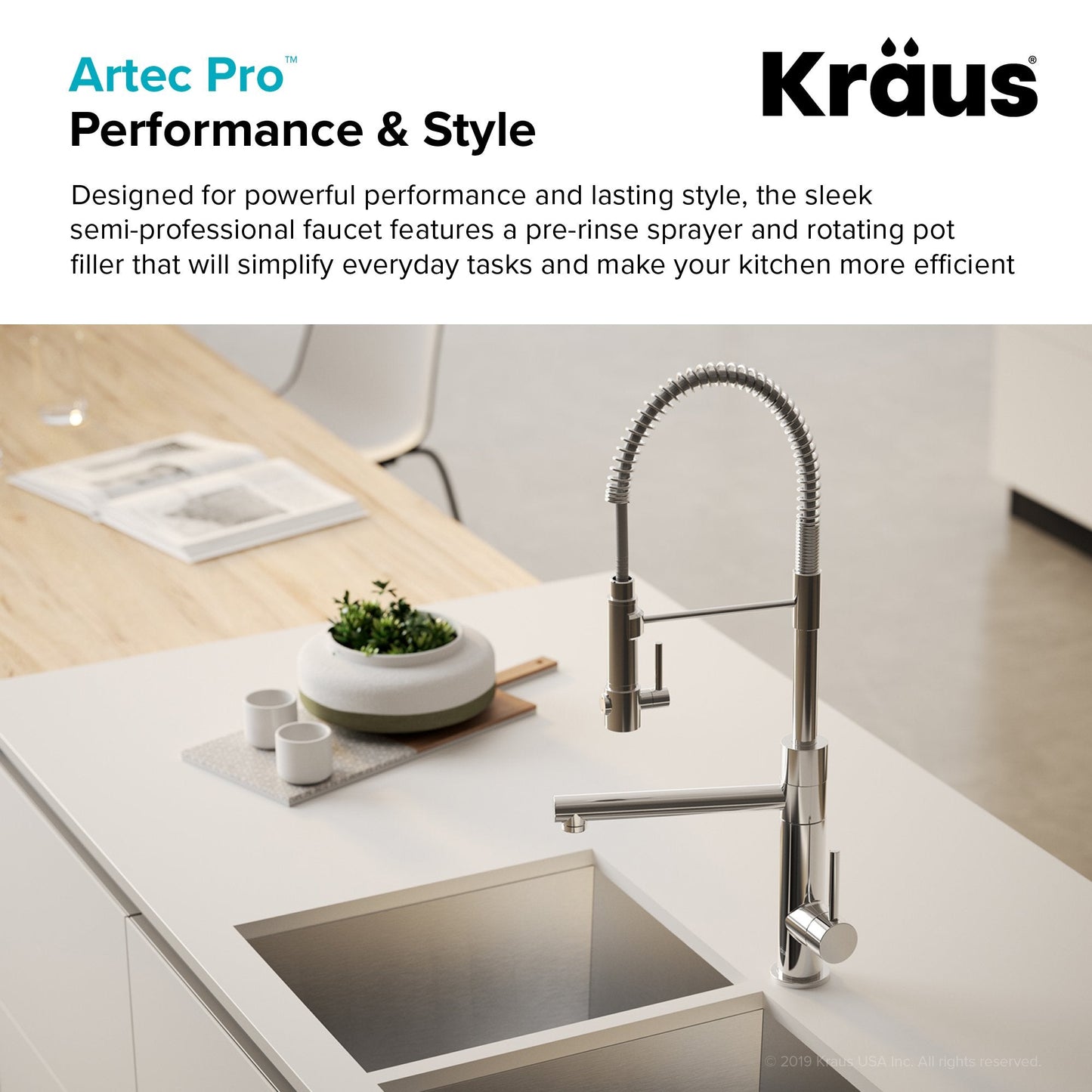 KRAUS Artec Pro 2-Function Commercial Style Pre-Rinse Kitchen Faucet in Black Stainless/Brushed Gold - KPF-1603SBBG