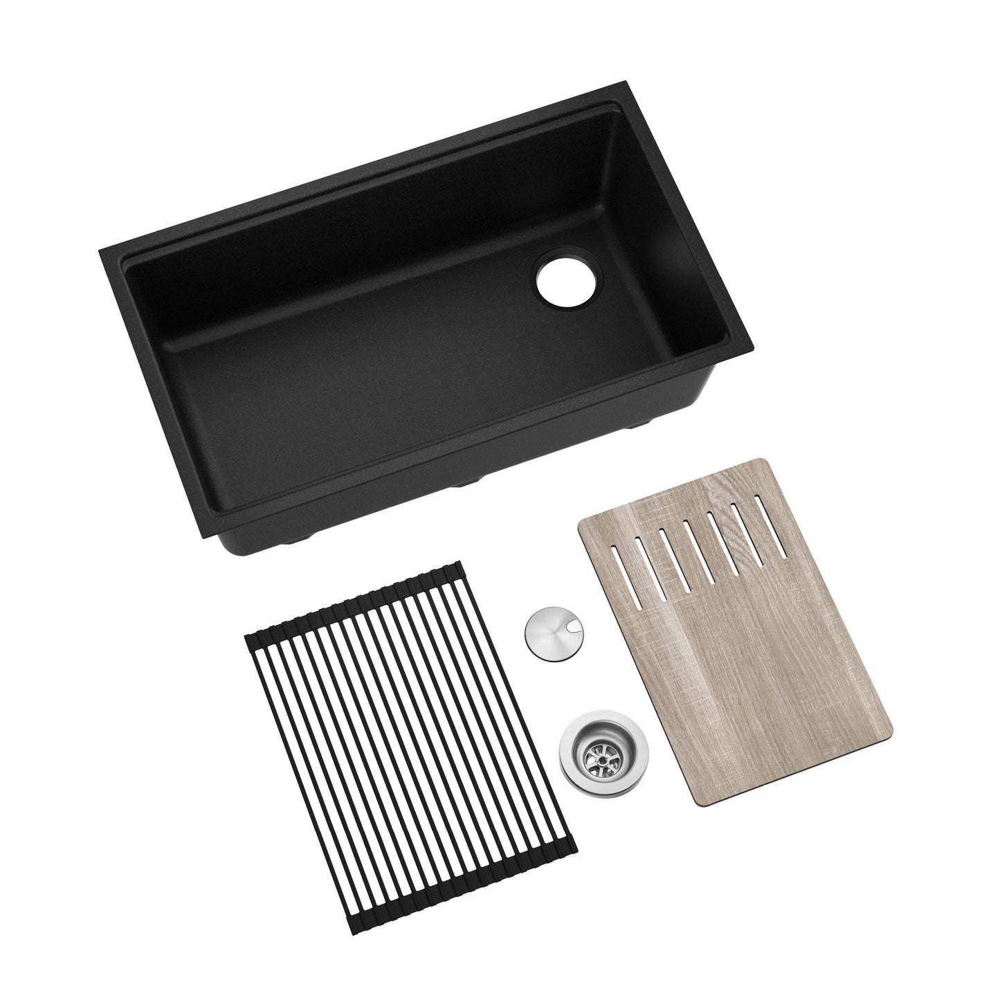 KRAUS Bellucci Workstation 33" Undermount Granite Composite Kitchen Sink in Metallic Black with Accessories
