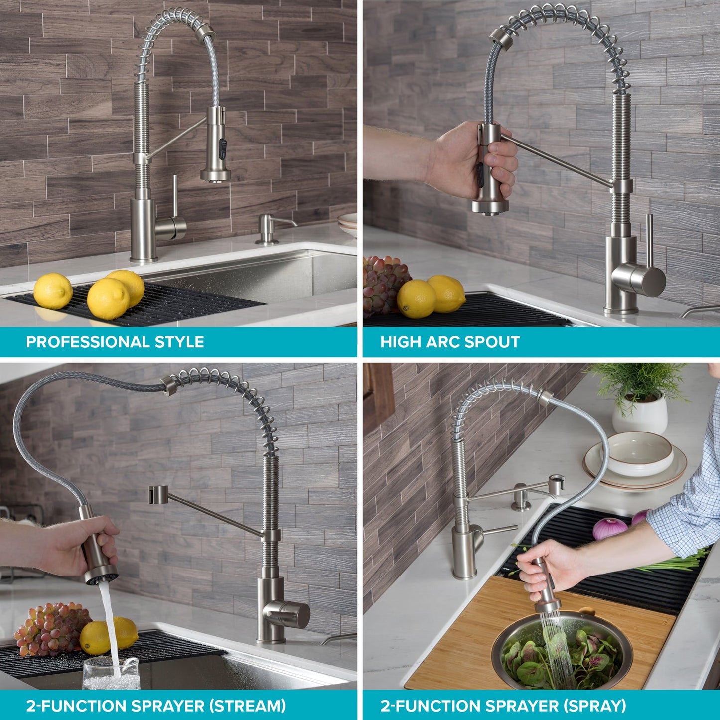 KRAUS Bolden 18-Inch Commercial Kitchen Faucet with Pull-Down Sprayhead in Matte Black Black Stainless - KPF-1610MBSB