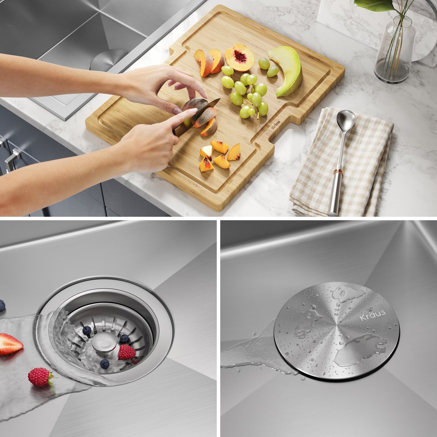 KRAUS Kore 15" Drop-In Workstation 16 Gauge Stainless Steel Single Bowl Kitchen Bar Sink with Accessories - KWT311-15