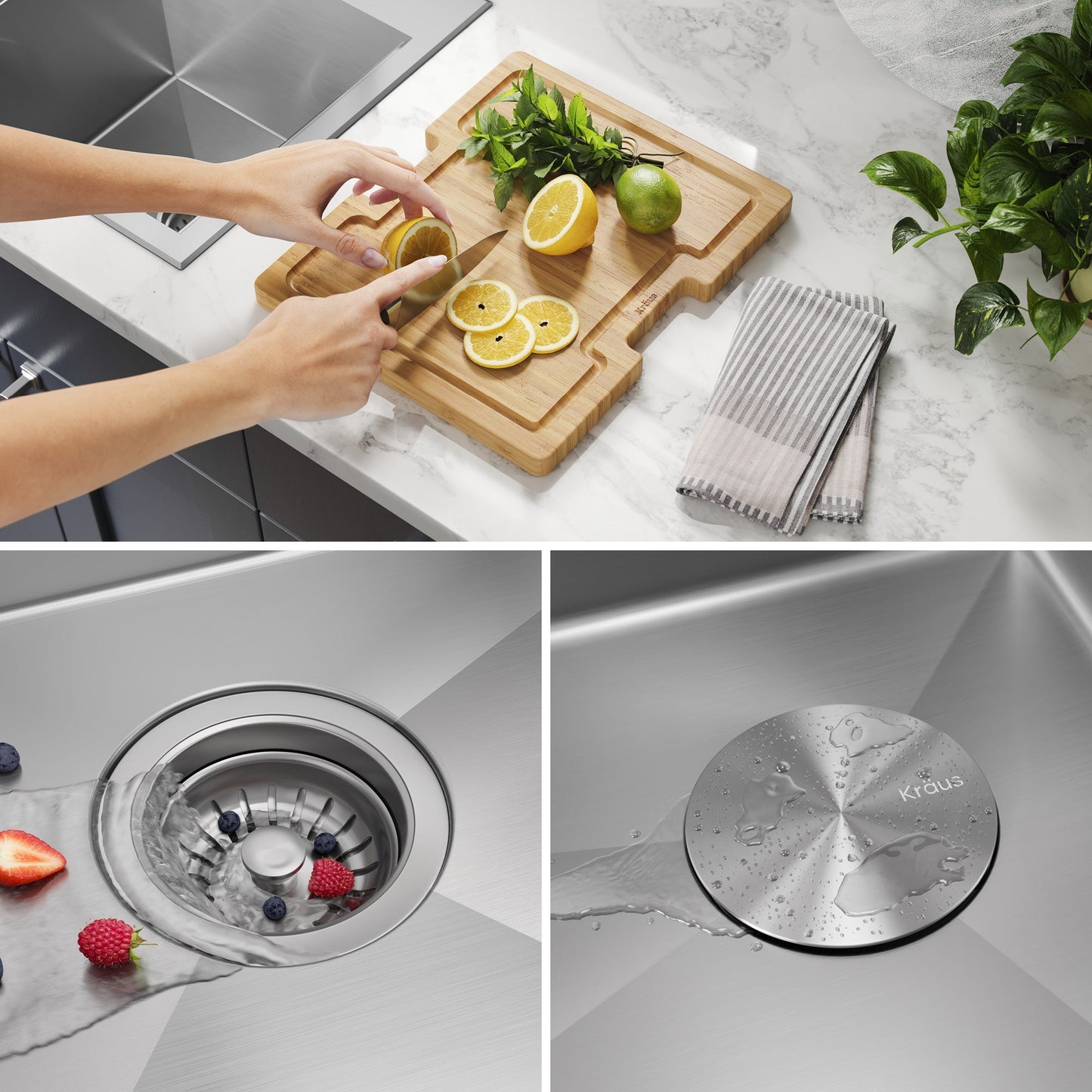 KRAUS Kore 15" Drop-In Workstation 16 Gauge Stainless Steel Square Prep Sink with Accessories - KWT321-15