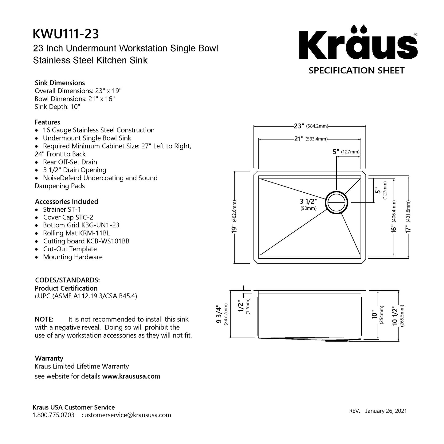 KRAUS Kore Workstation 23" Undermount 16 Gauge Single Bowl Stainless Steel Kitchen Sink with Accessories