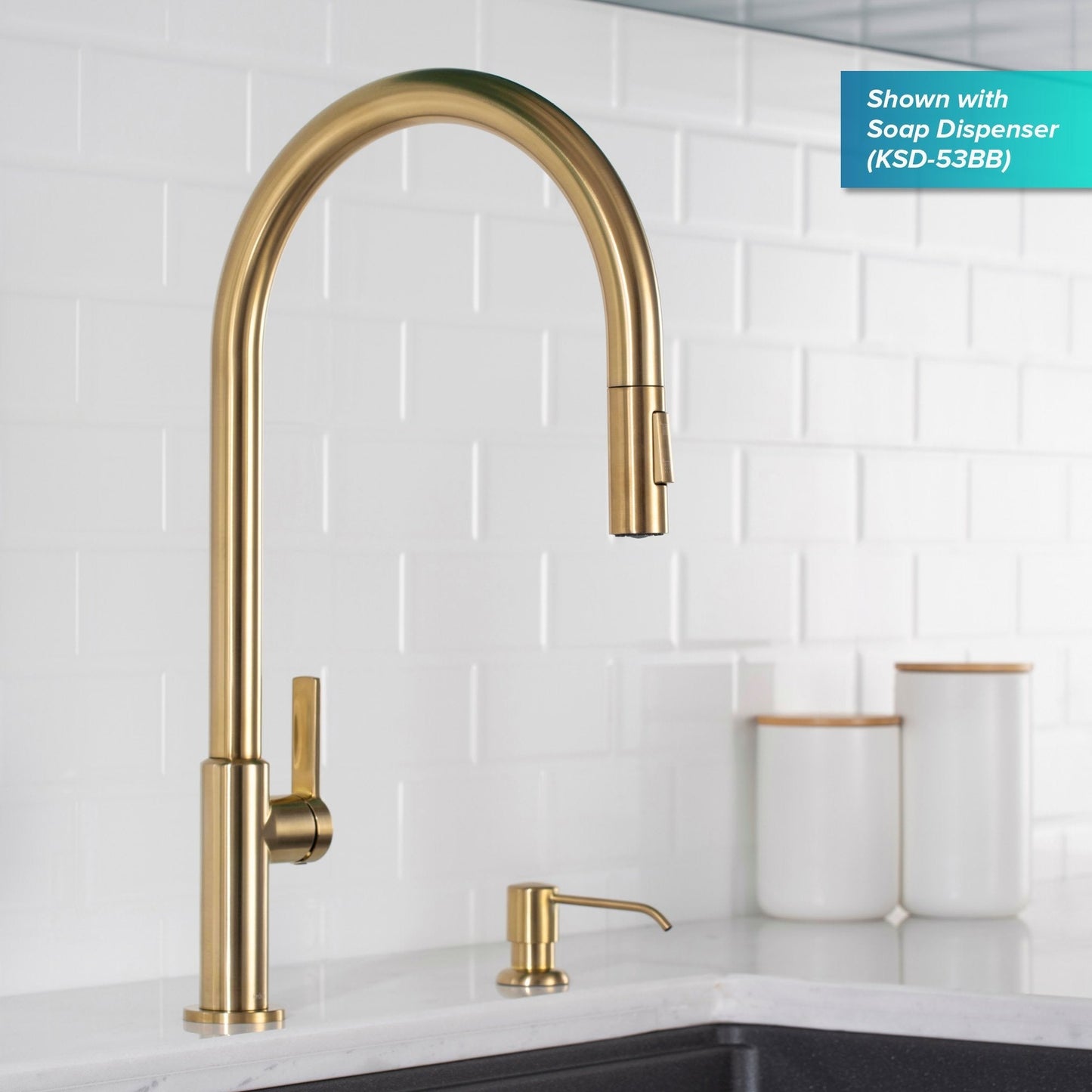 KRAUS Oletto High-Arc Single Handle Pull-Down Kitchen Faucet in Brushed Brass - KPF-2821BB