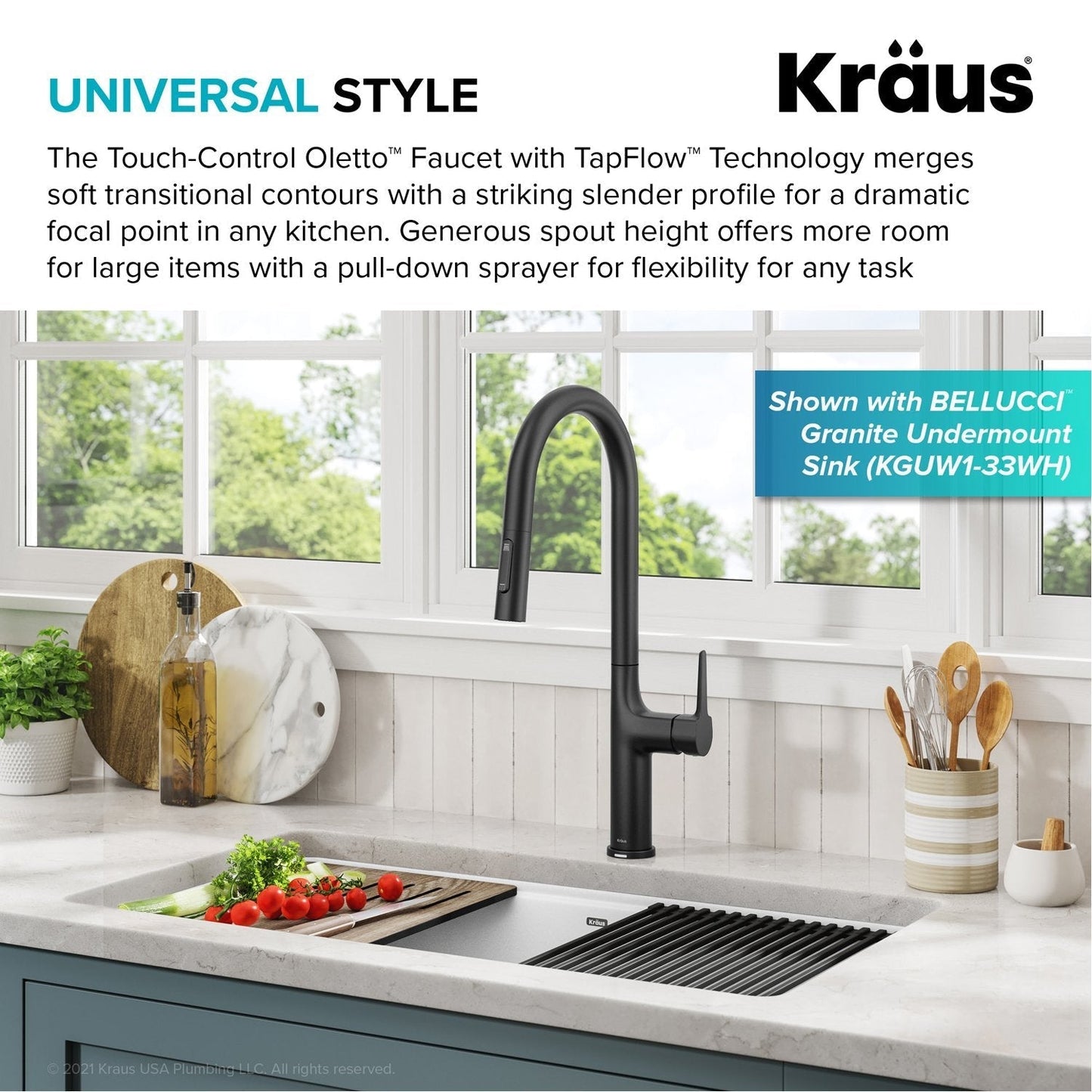 KRAUS Oletto Tall Modern Single-Handle Touch Activated with Pull Down Sprayer in Matte Black - KTF-3101MB