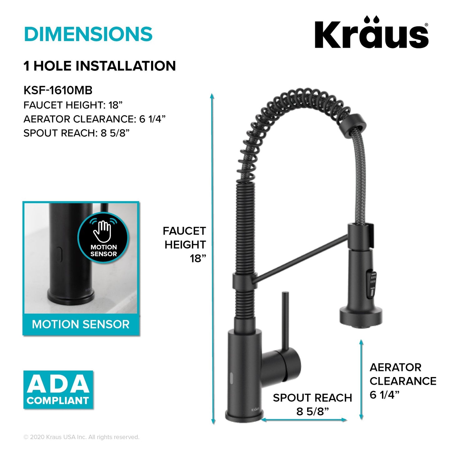 KRAUS Touchless Pull-Down Single Handle 18-Inch Kitchen Faucet in Matte Black - KSF-1610MB
