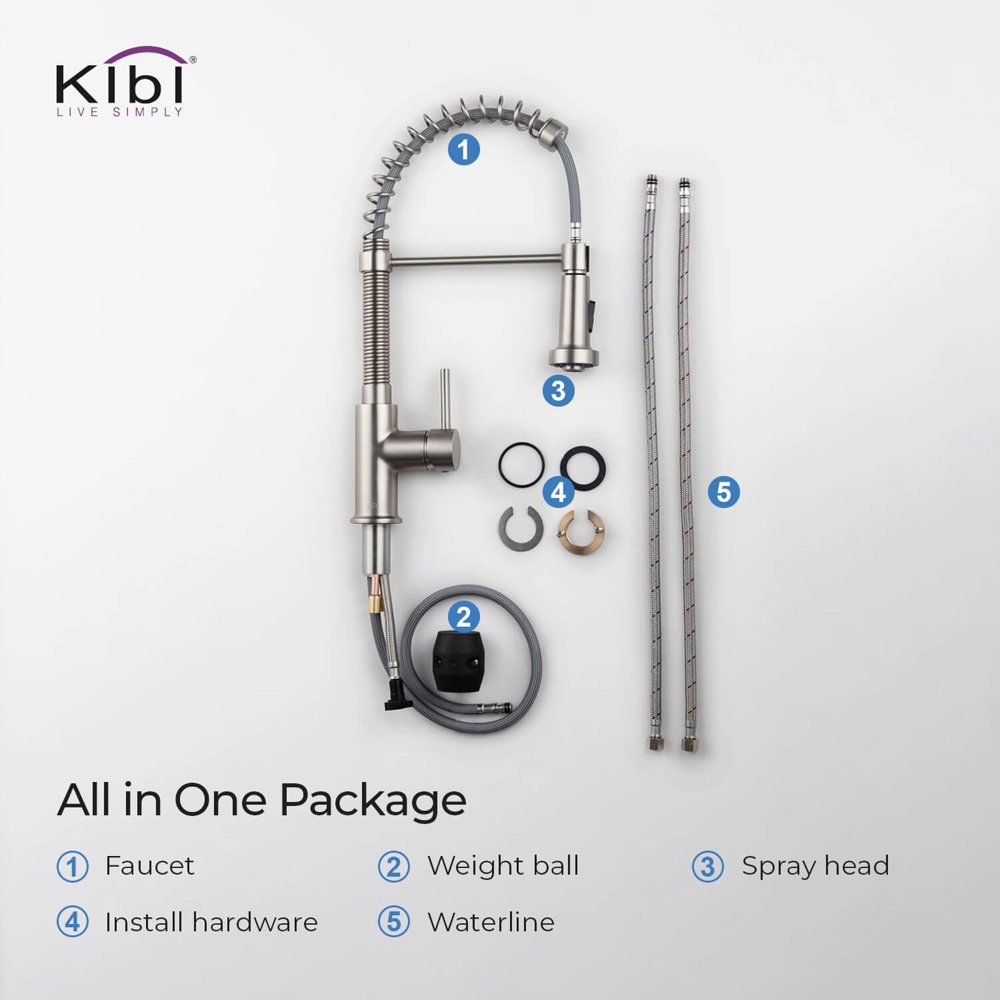 Kibi Aurora Single Handle High Arc Pull Down Kitchen Faucet In Brushed Nickel Finish - KKF2003BN
