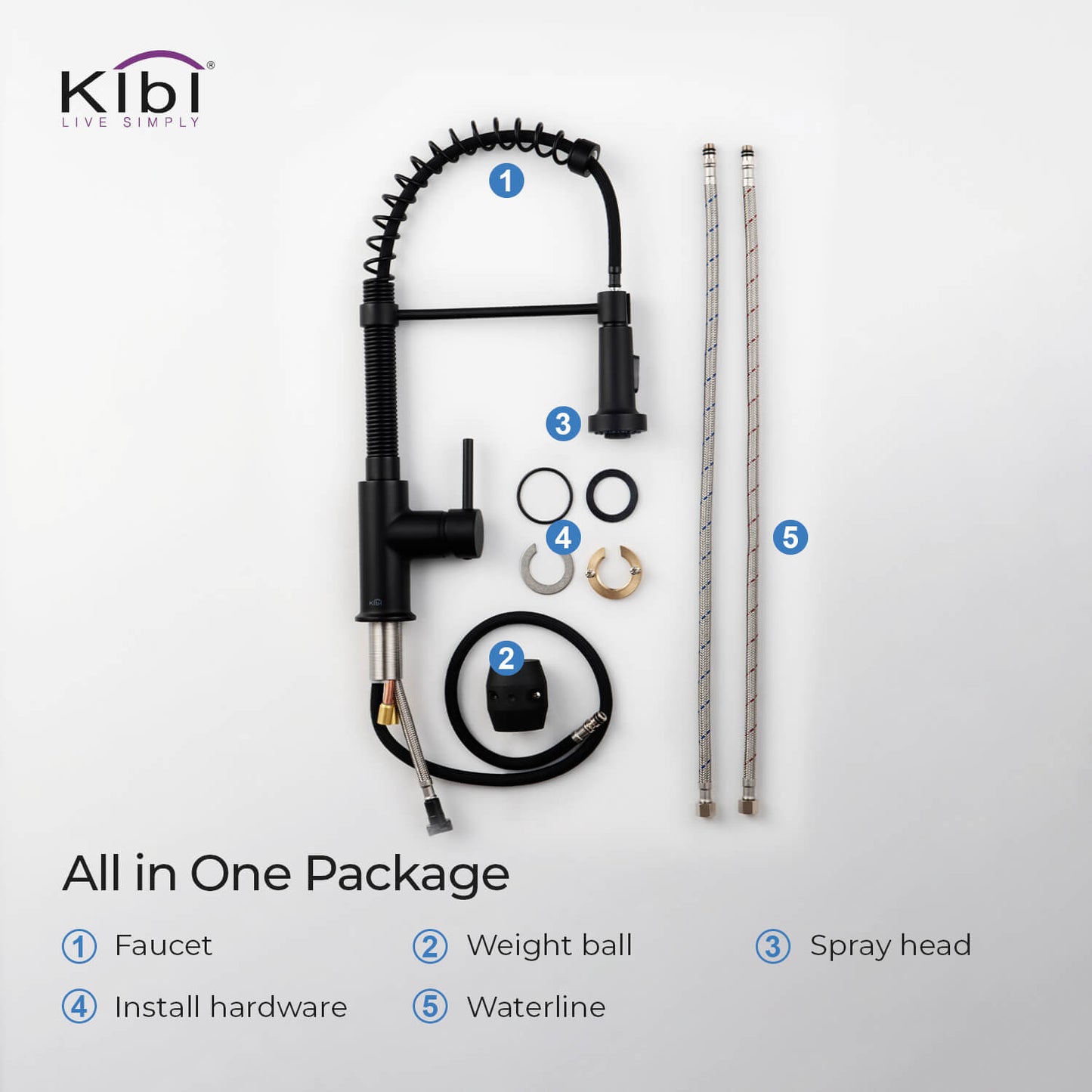 Kibi Aurora Single Handle High Arc Pull Down Kitchen Faucet In Matte Black Finish - KKF2003MB