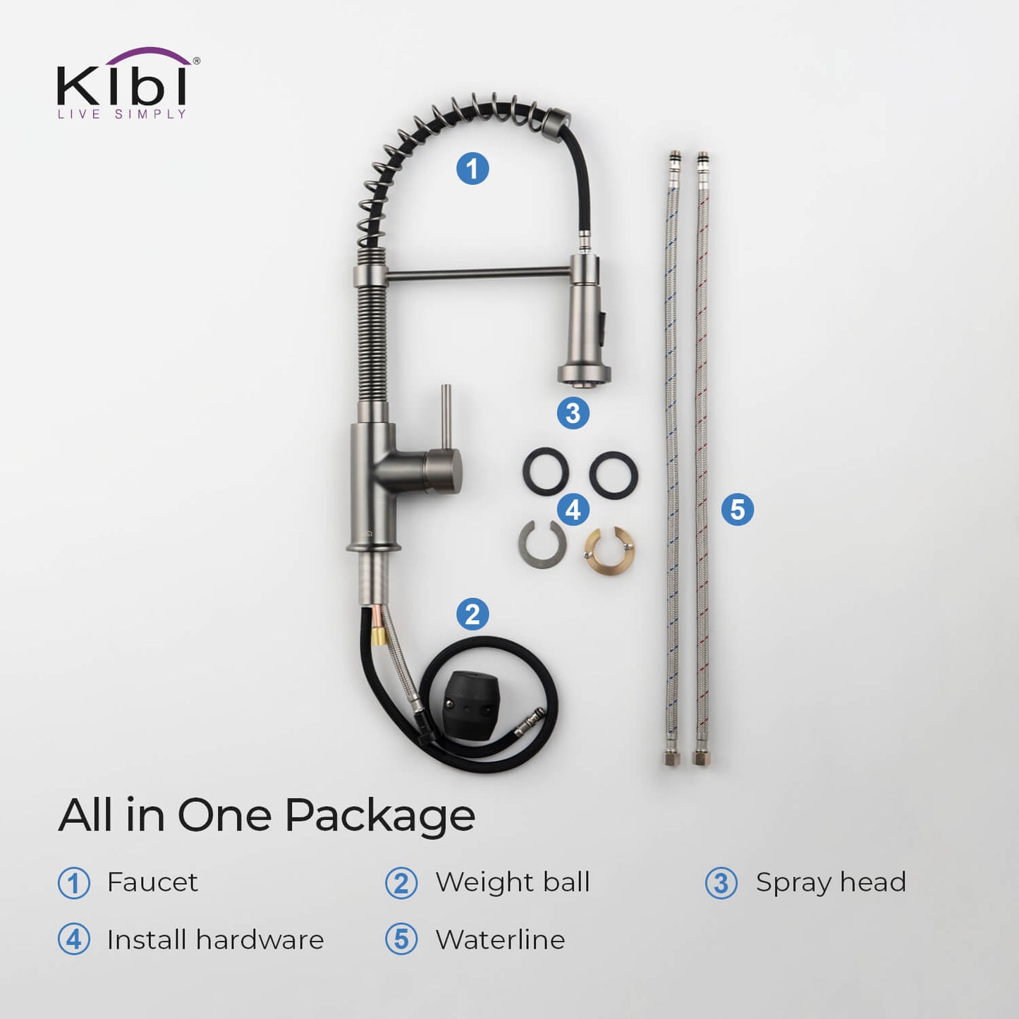 Kibi Aurora Single Handle High Arc Pull Down Kitchen Faucet In Titanium Finish - KKF2003TT