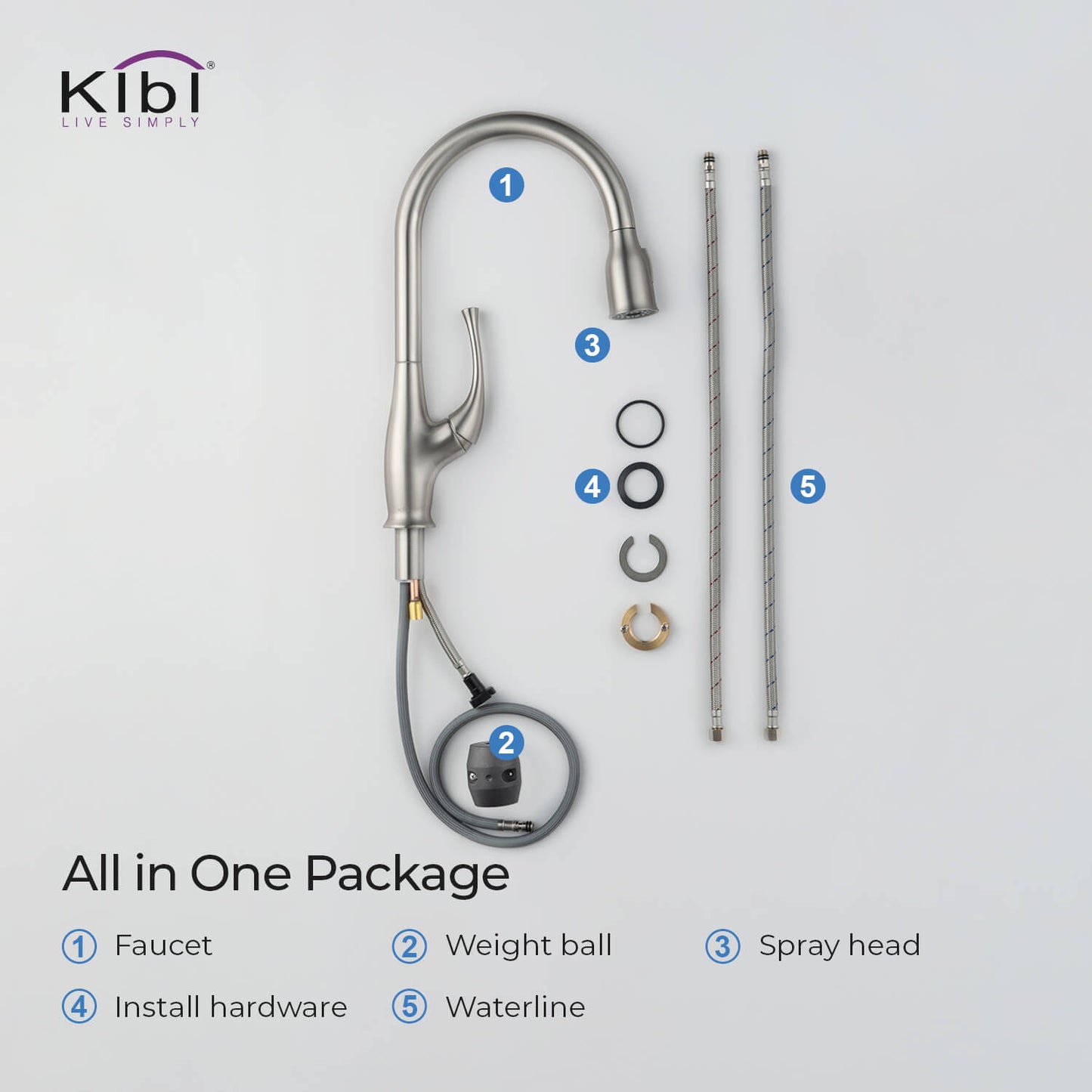 Kibi Cedar Single Handle High Arc Pull Down Kitchen Faucet With Soap Dispenser in Brushed Nickel Finish - C-KKF2010BN-KSD101BN