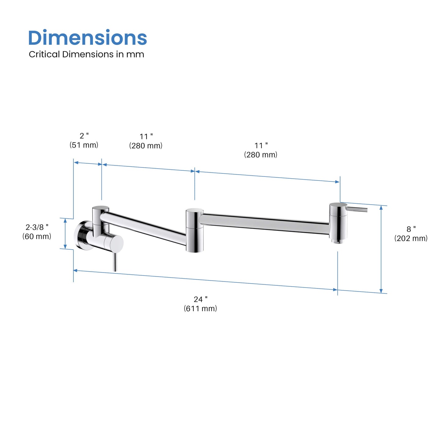 Kibi Circular Kitchen Pot Filler In Chrome Finish - KPF601CH
