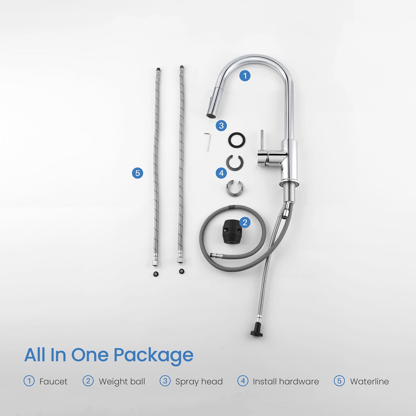Kibi Circular Single Handle Pull Down Kitchen Faucet in Chrome Finish - KKF2013CH