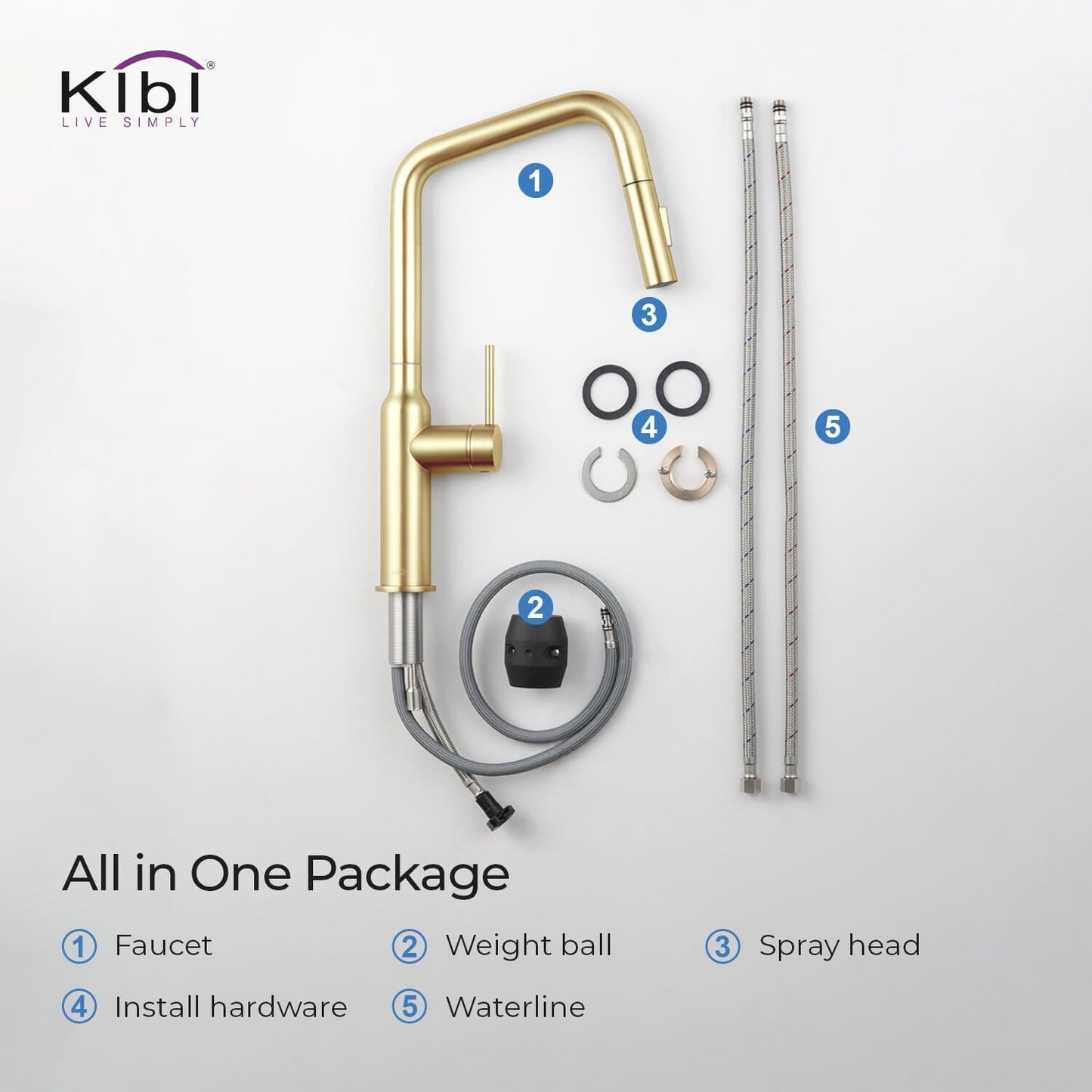 Kibi Macon Single Handle High Arc Pull Down Kitchen Faucet in Brushed Gold Finish - KKF2007BG
