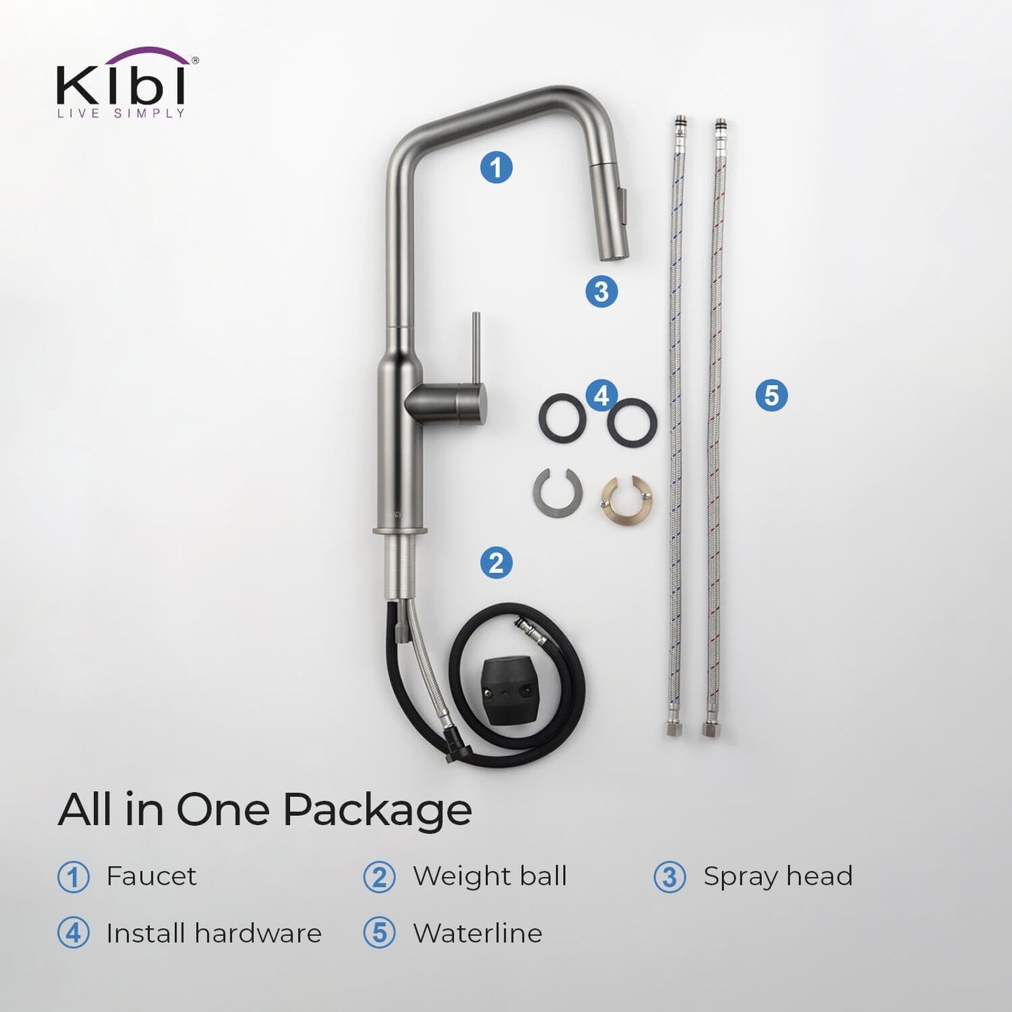 Kibi Macon Single Handle High Arc Pull Down Kitchen Faucet in Titanium Finish - KKF2007TT