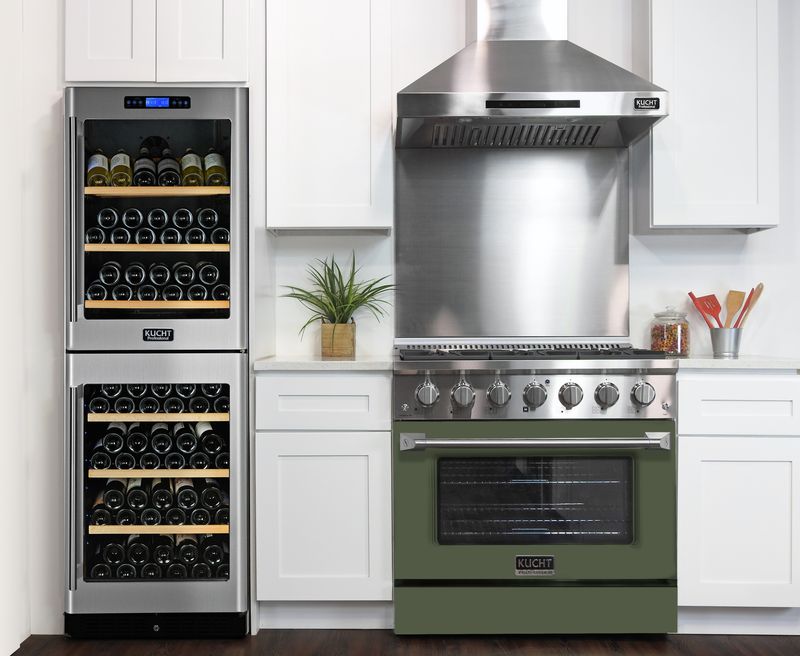 Kucht 36 Inch Professional KNG Series Natural Gas Stainless Steel Range with Olive Green Oven Door