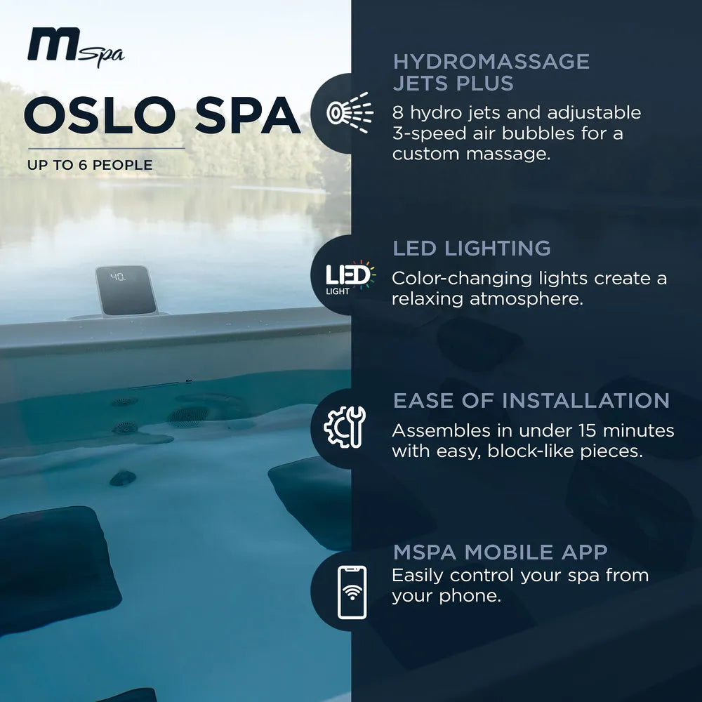 MSpa Square Bubble Spa w/Hard Exterior, Soft Lining Interior, & Hydro Jets, Oslo - 277