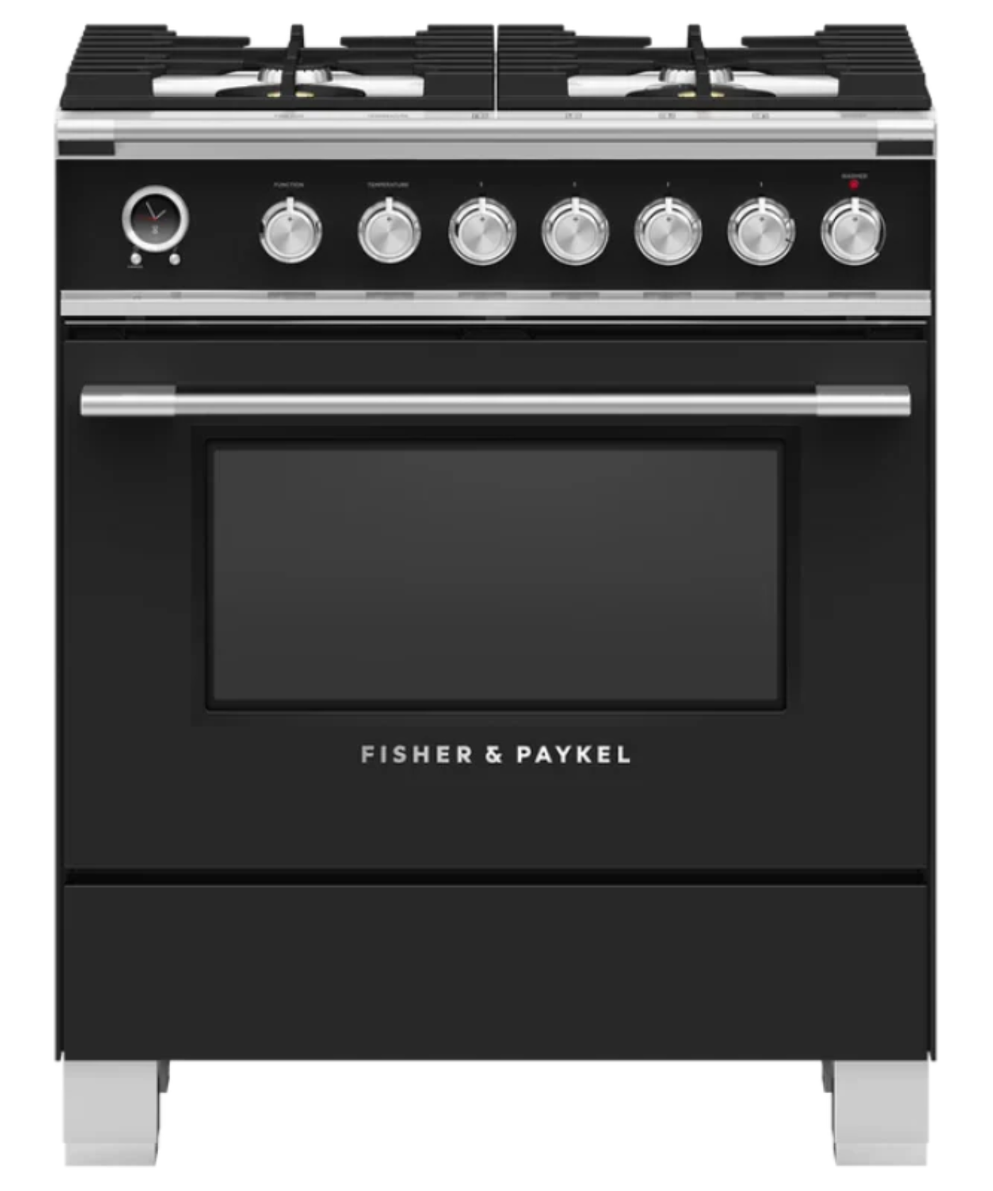 Fisher Paykel 30" Series 9 Classic 4 Burner Dual Fuel Self-Cleaning Range Black - OR30SCG6B1