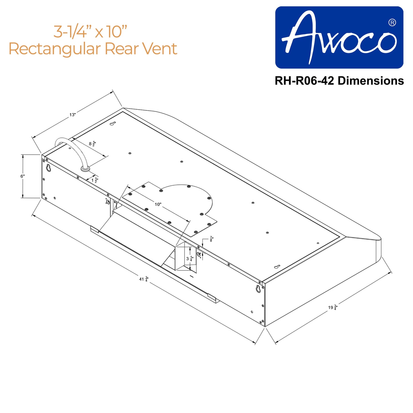 AWOCO RH-R06 under cabinet range hood - Rectangle Rear Vent - 900 CFM - RH-R06-30-COLD