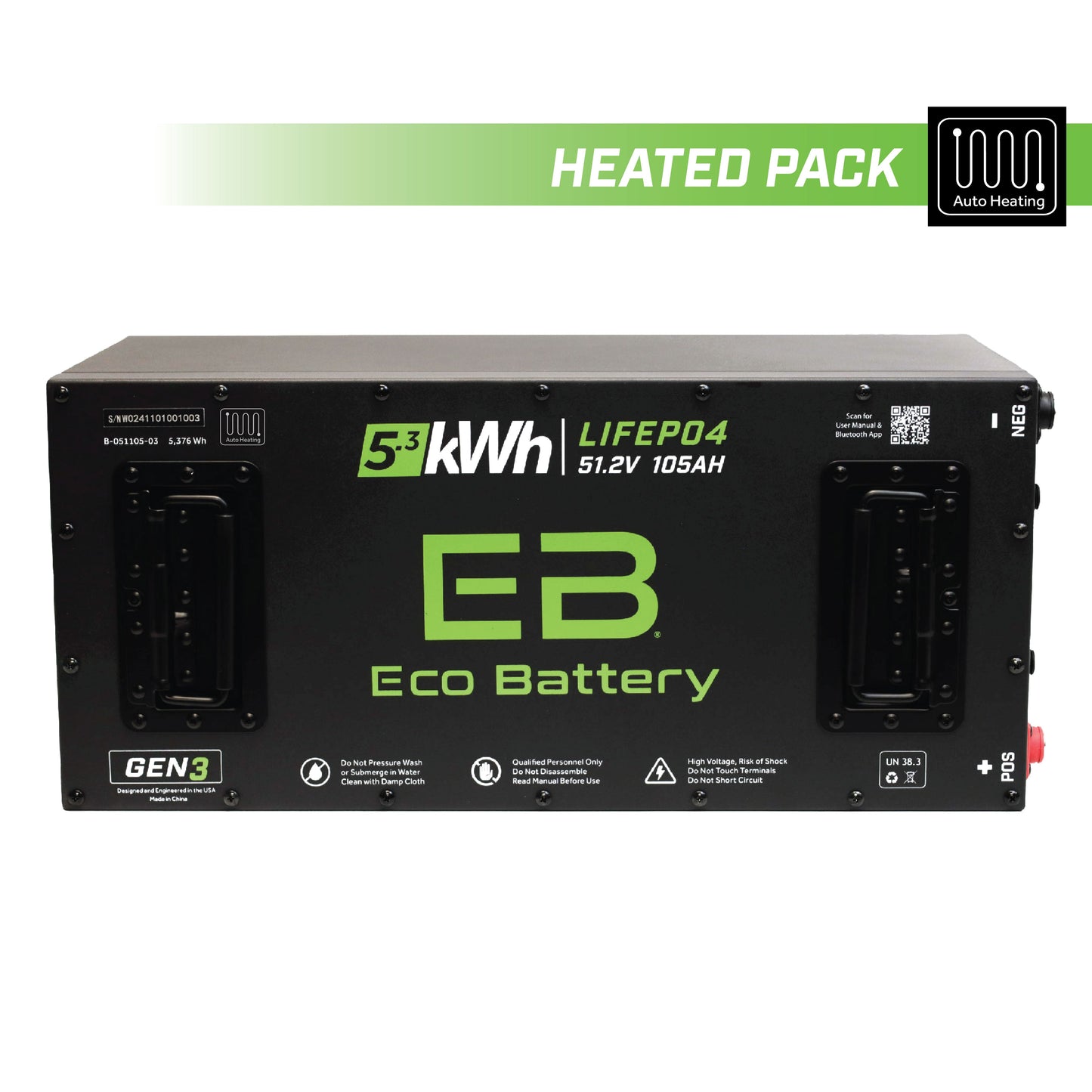 Eco Battery 51V 105AH Skinny LiFePO4 Battery / Heated - A-051105-03-H