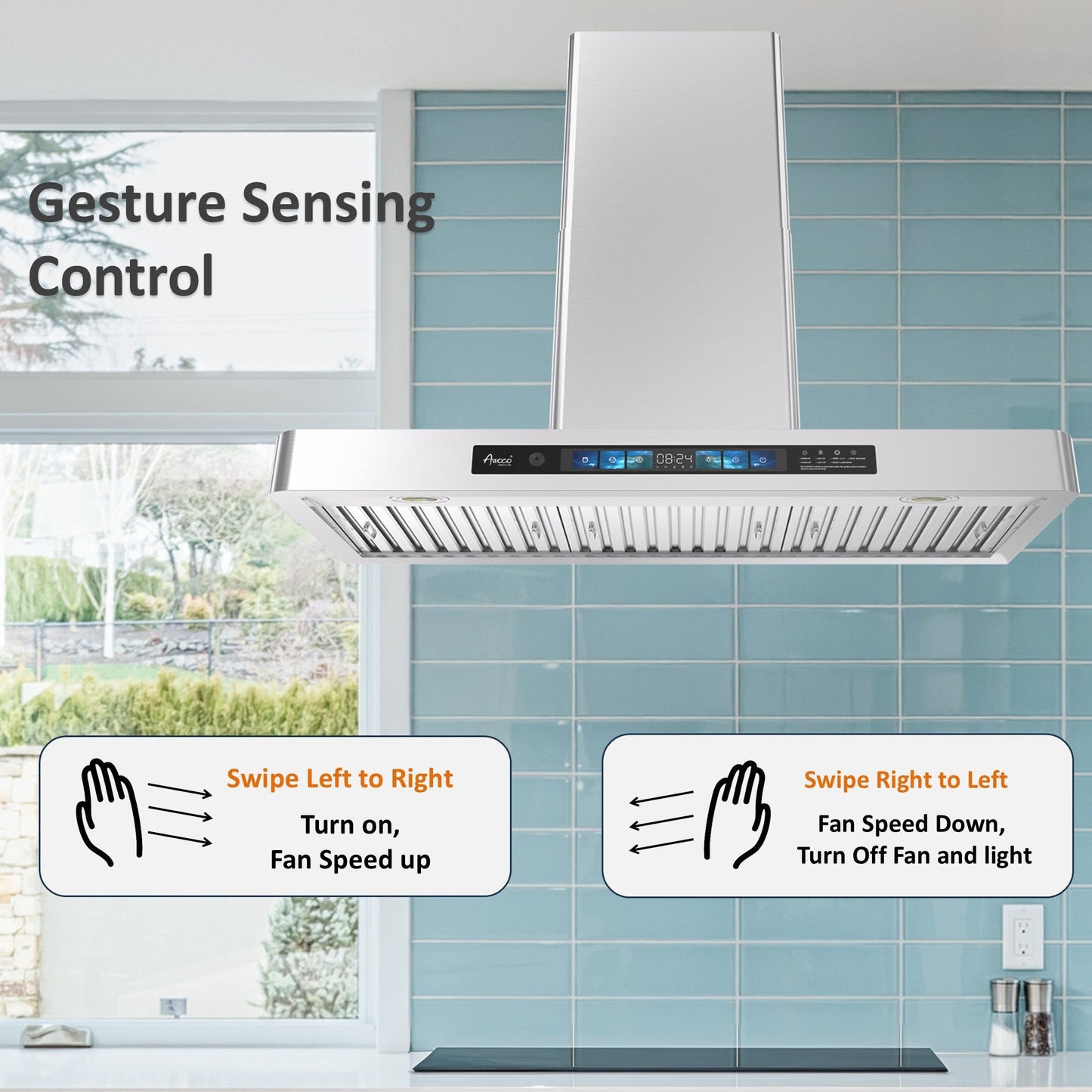 AWOCO RH-WT-V Wall Mount Range Hood - 800CFM - Voice & Gesture - Adjustable Chimney - RH-WT-V30
