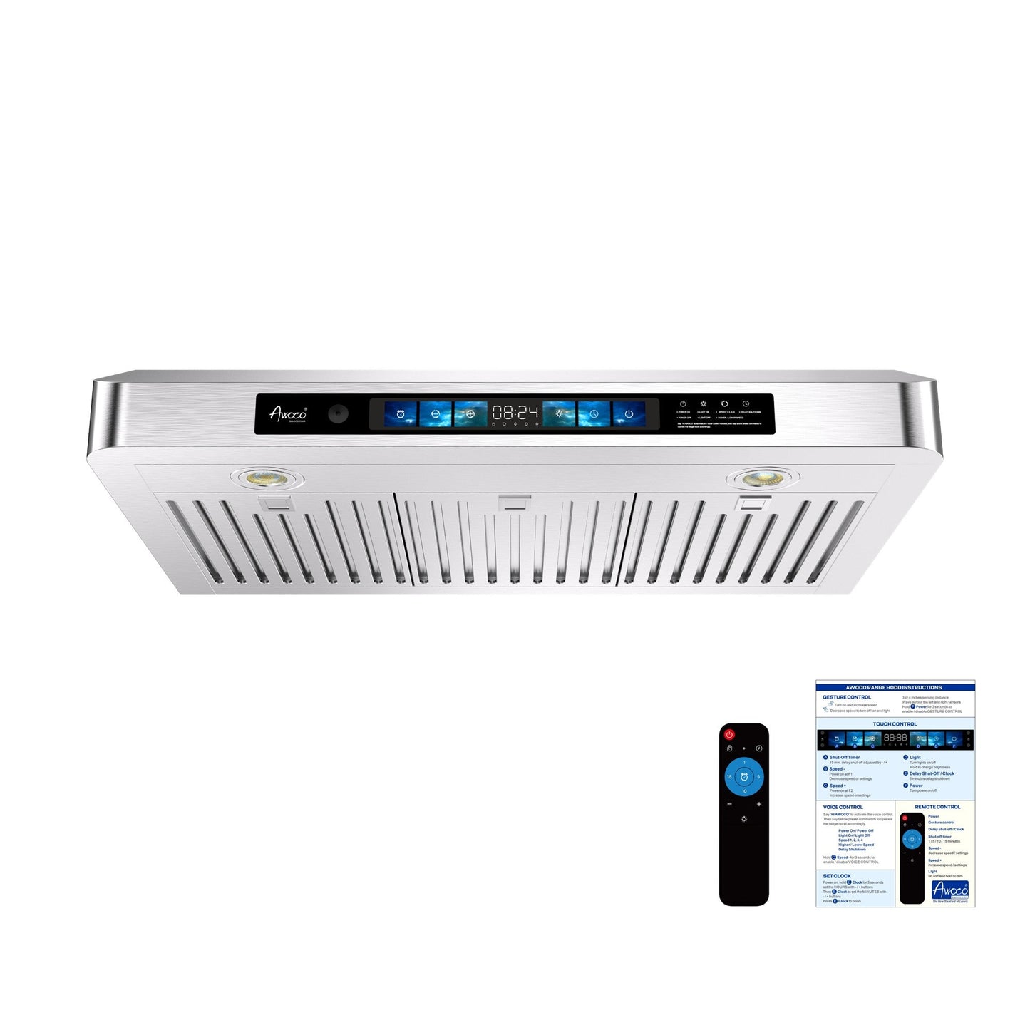 AWOCO RH-UC6-V Under Cabinet Range Hood Voice Gesture Controls - RH-UC6-V30