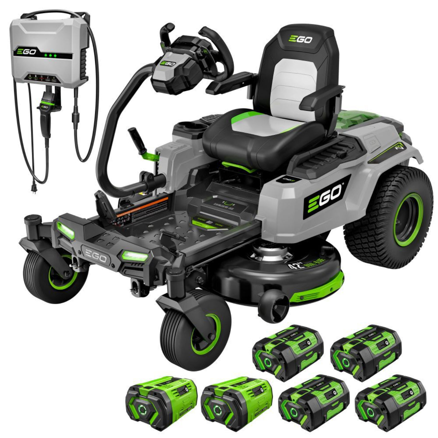 EGO Power+ Z6 42 Inch Zero Turn Mower with e-STEER Technology with (4) 6Ah and (2) 10Ah Batteries and Charger - ZT4215S
