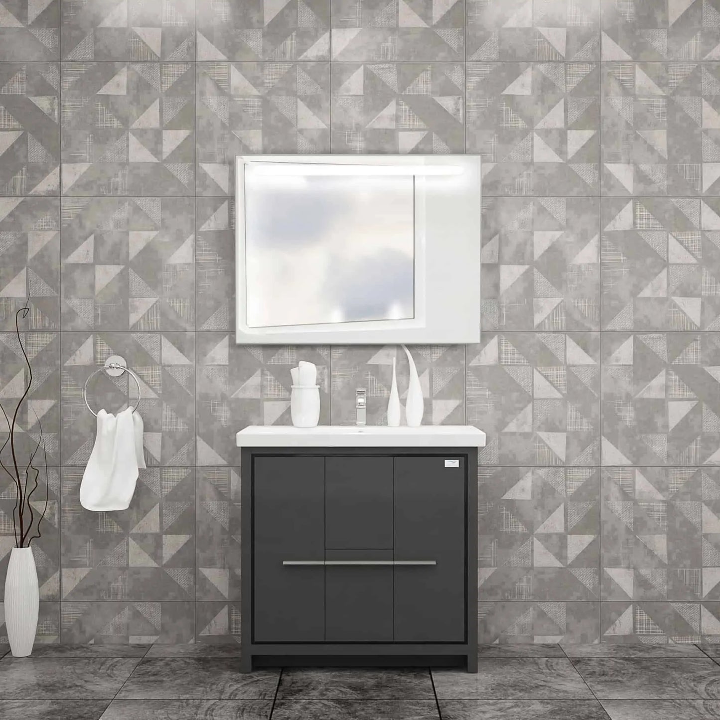 Casa Mare Alessio 36" Bathroom Vanity and Ceramic Sink Combo with LED Mirror - Alessio90GG-36