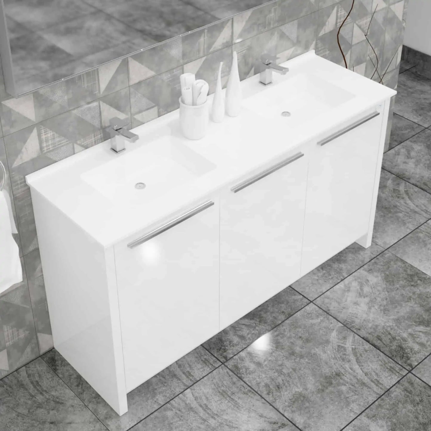 Casa Mare Benna 63" Bathroom Vanity and Double Sink Combo with LED Mirror - Benna160GG-63