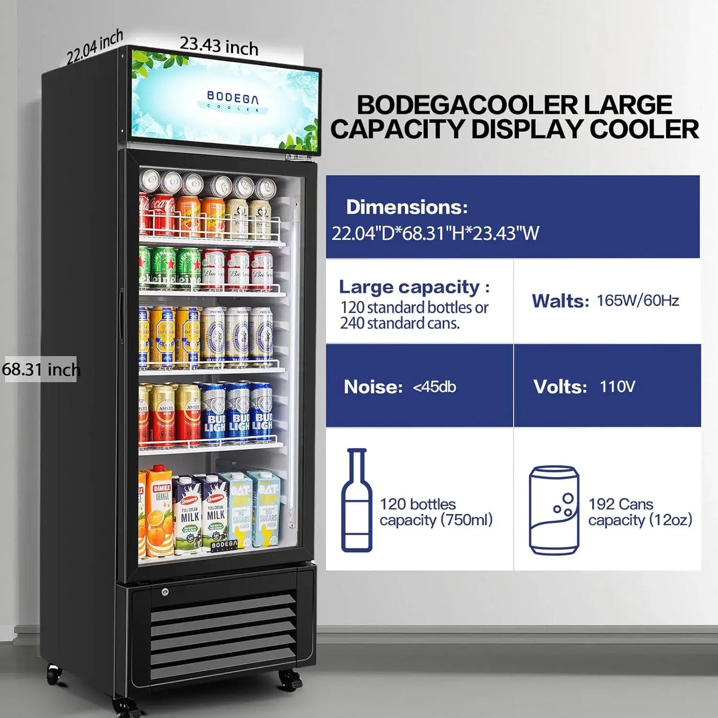 BODEGAcooler Commercial Glass Door Display Refrigerator Merchandiser 10cu.ft