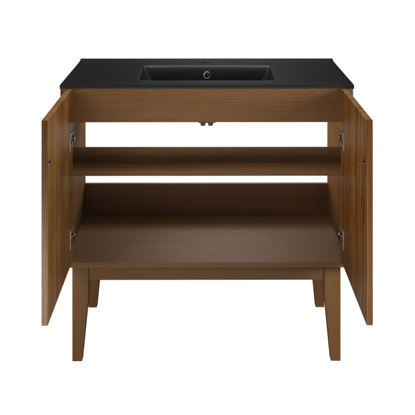 Swiss Madison Bosse 36" Freestanding Bathroom Vanity in Brown Oak with Black Sink Top - SM-BV8802BOMB