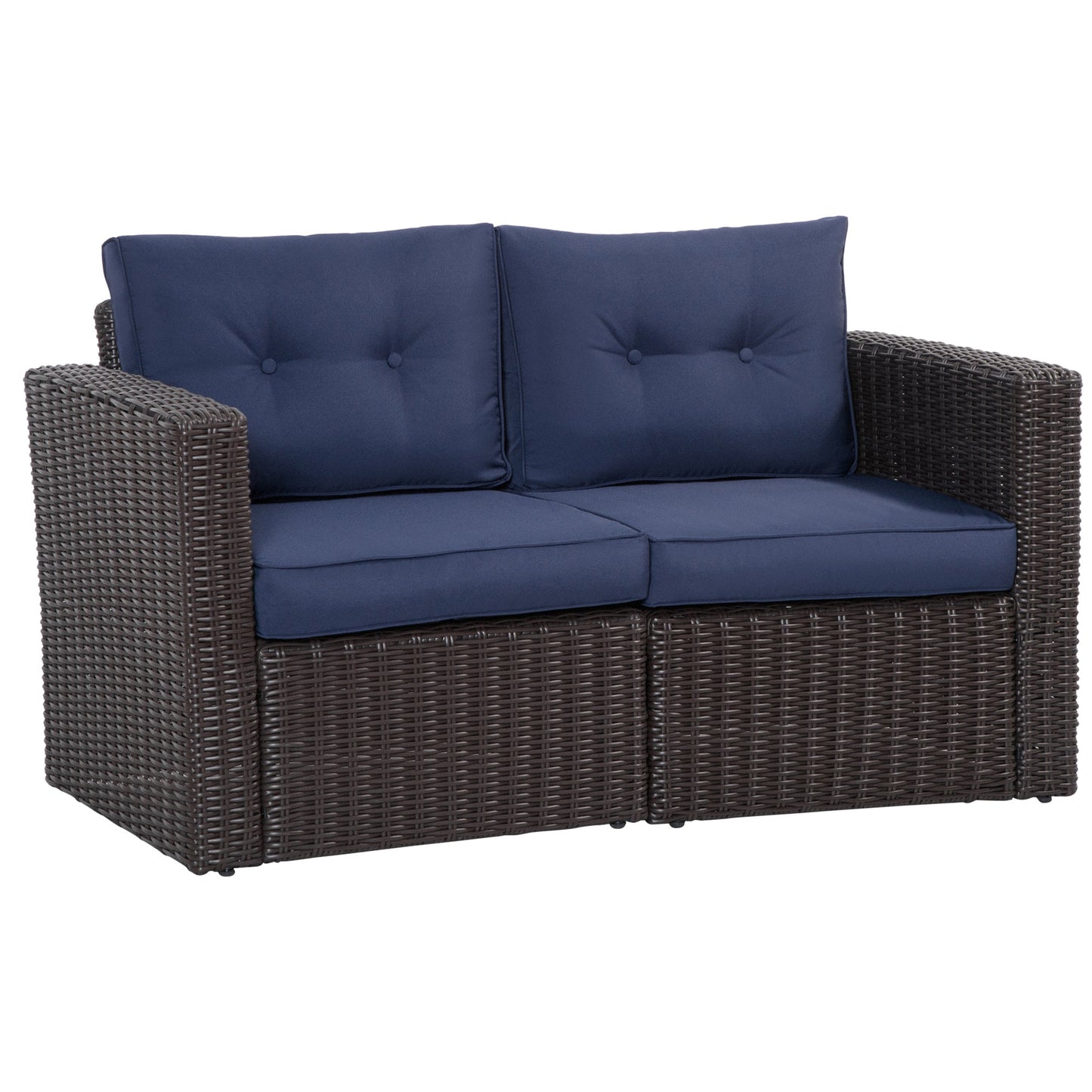 Outsunny 2-Piece Patio Corner Sofa Set with Curved Armrests & Padded Cushions, Dark Blue - 860-204DB