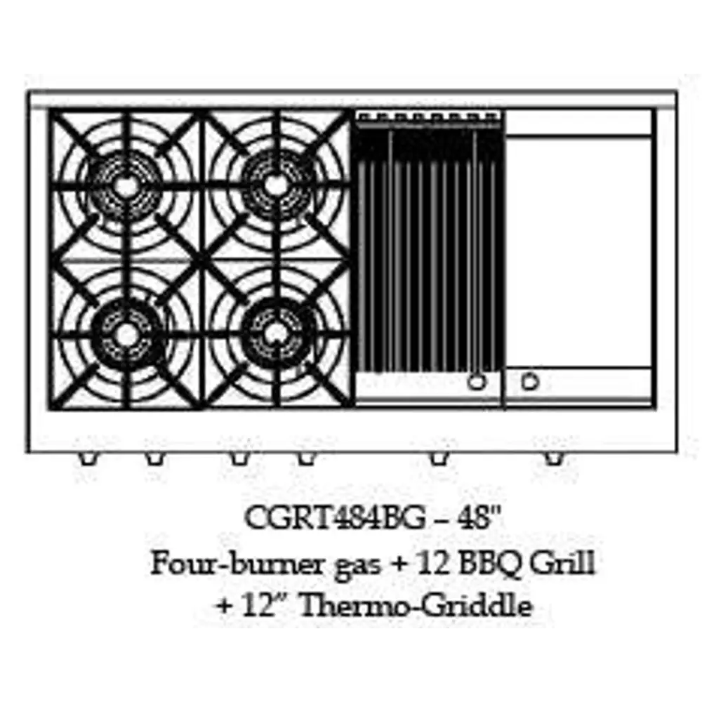 Capital 48" Culinarian Gas Rangetop, 4 Open Burners, BBQ, Griddle