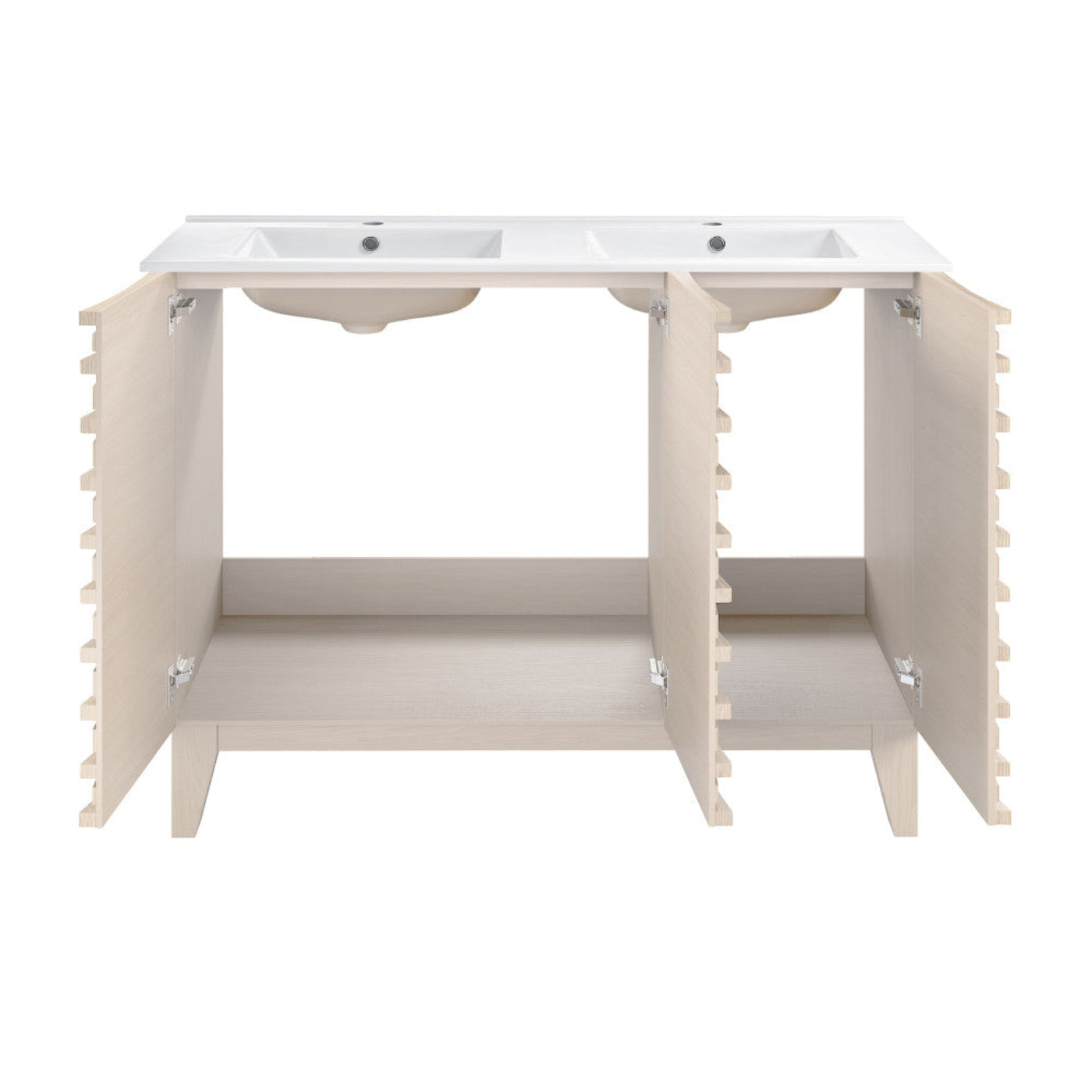 Swiss Madison Cascade 48" Freestanding Bathroom Vanity in White Oak with Double Basin Sink Top - SM-BV8636WO