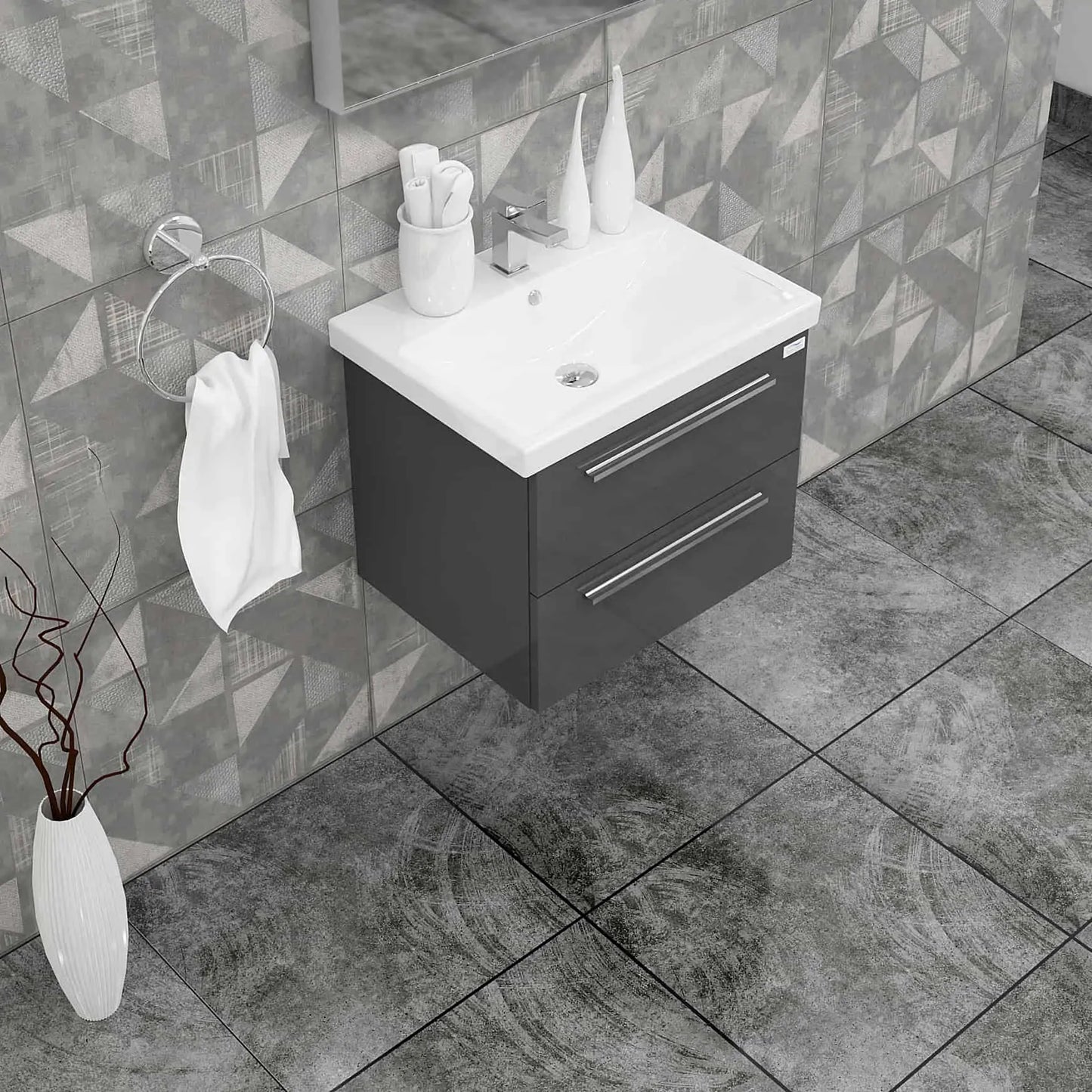 Casa Mare Elke 24" Bathroom Vanity and Ceramic Sink Combo with LED Mirror - Elke60GB-24