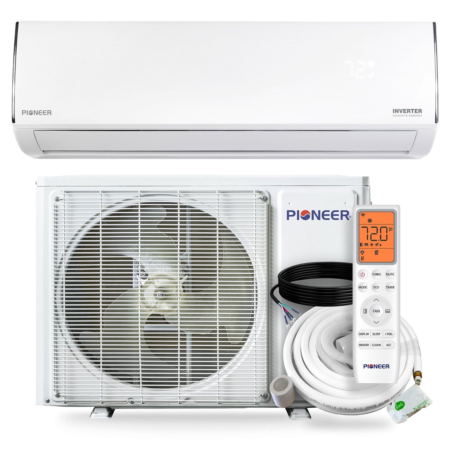 Pioneer Diamante Essenza 35,000 BTU 17 SEER2 230V High-Wall Ductless Mini-Split Air Conditioner Inverter Heat Pump with 16 Ft. Kit - WYT036GLUI17RL
