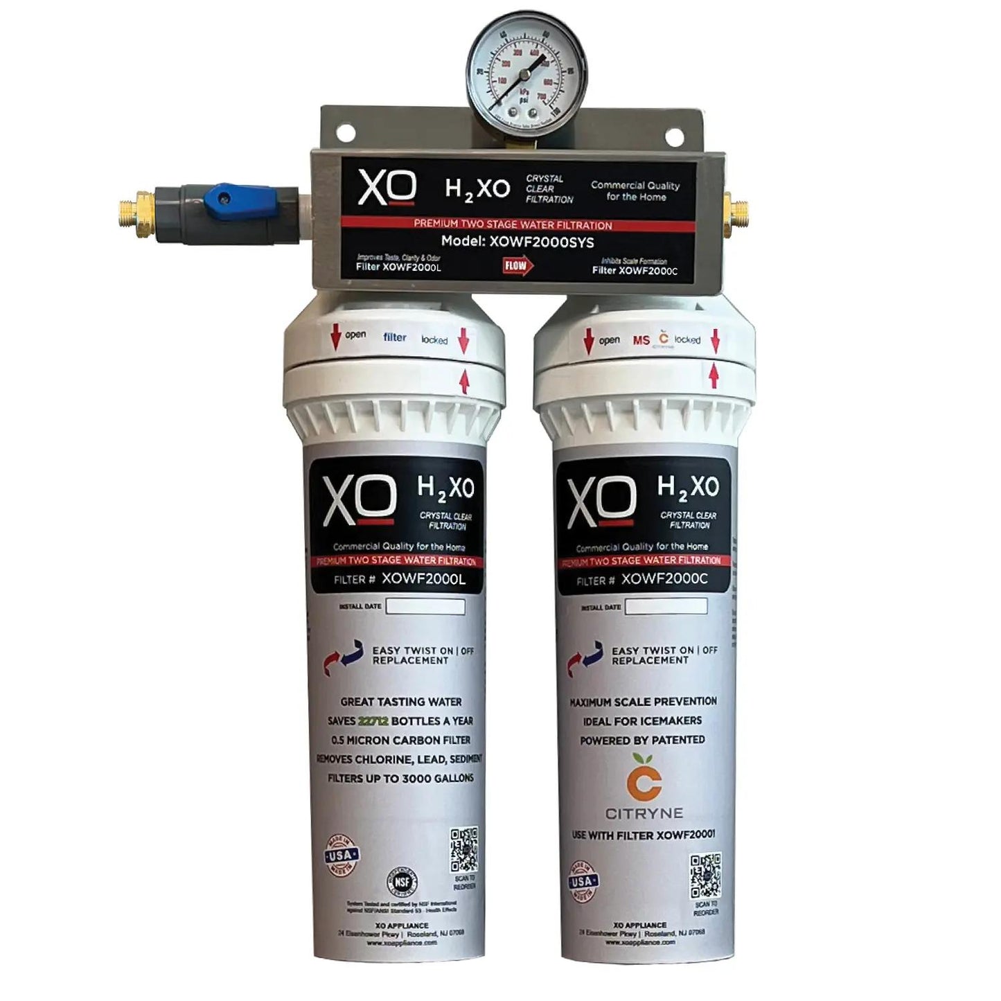 XO APPLIANCE XOWF2000SYS Dual Stage In-Line Drinking Water Filtration System - XOWF2000SYS