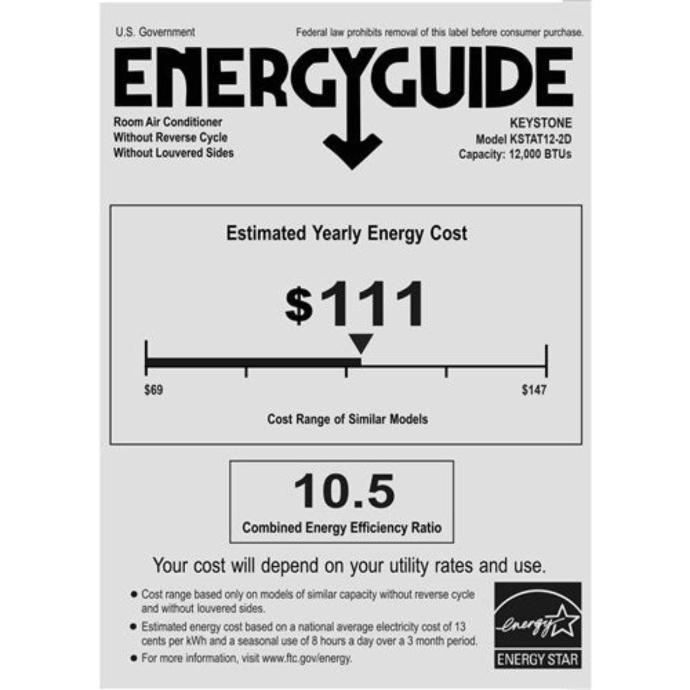 Keystone - 12000 BTU Through the Wall Air Conditioner EStar 230 - KSTAT12-2D