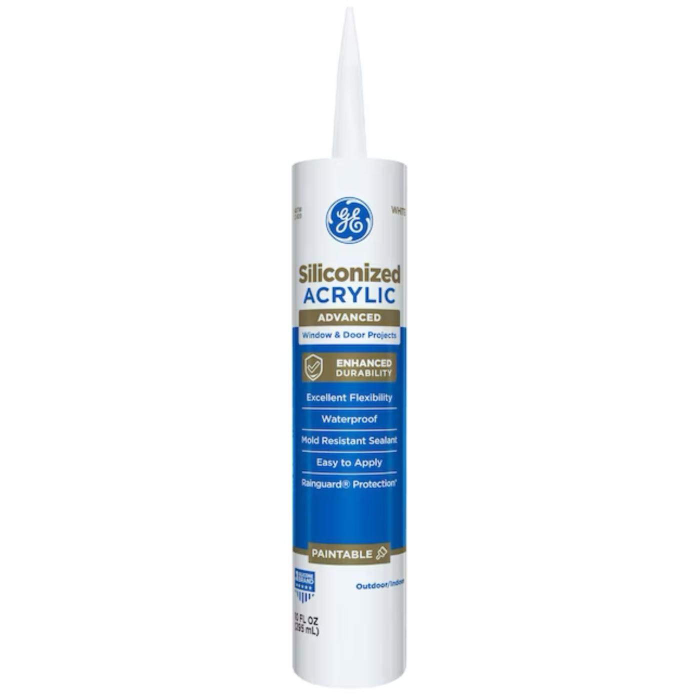 GE Advanced Siliconized Acrylic Windows, Doors, Ext 10.1-oz White Paintable Latex Caulk - 71223245