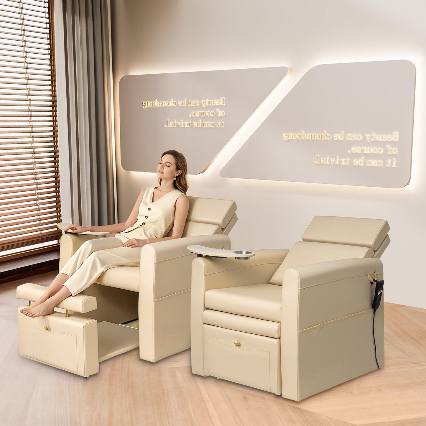OmySalon PCE-WR Professional Full-Floor Support Electric Pedicure Chair with Adjustable Backrest & Hidden Storage Platfo - G59000797