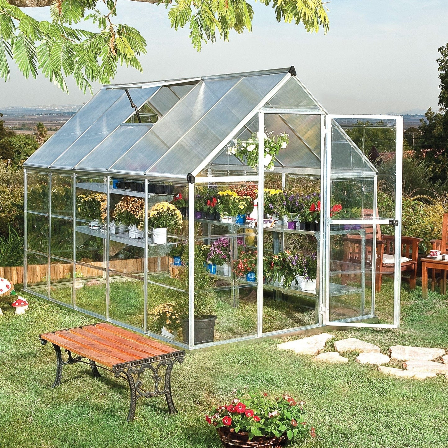 Palram - Canopia | Hybrid Greenhouse Kit - Silver With 0.8mm Polycarbonate Glazing - HG5504