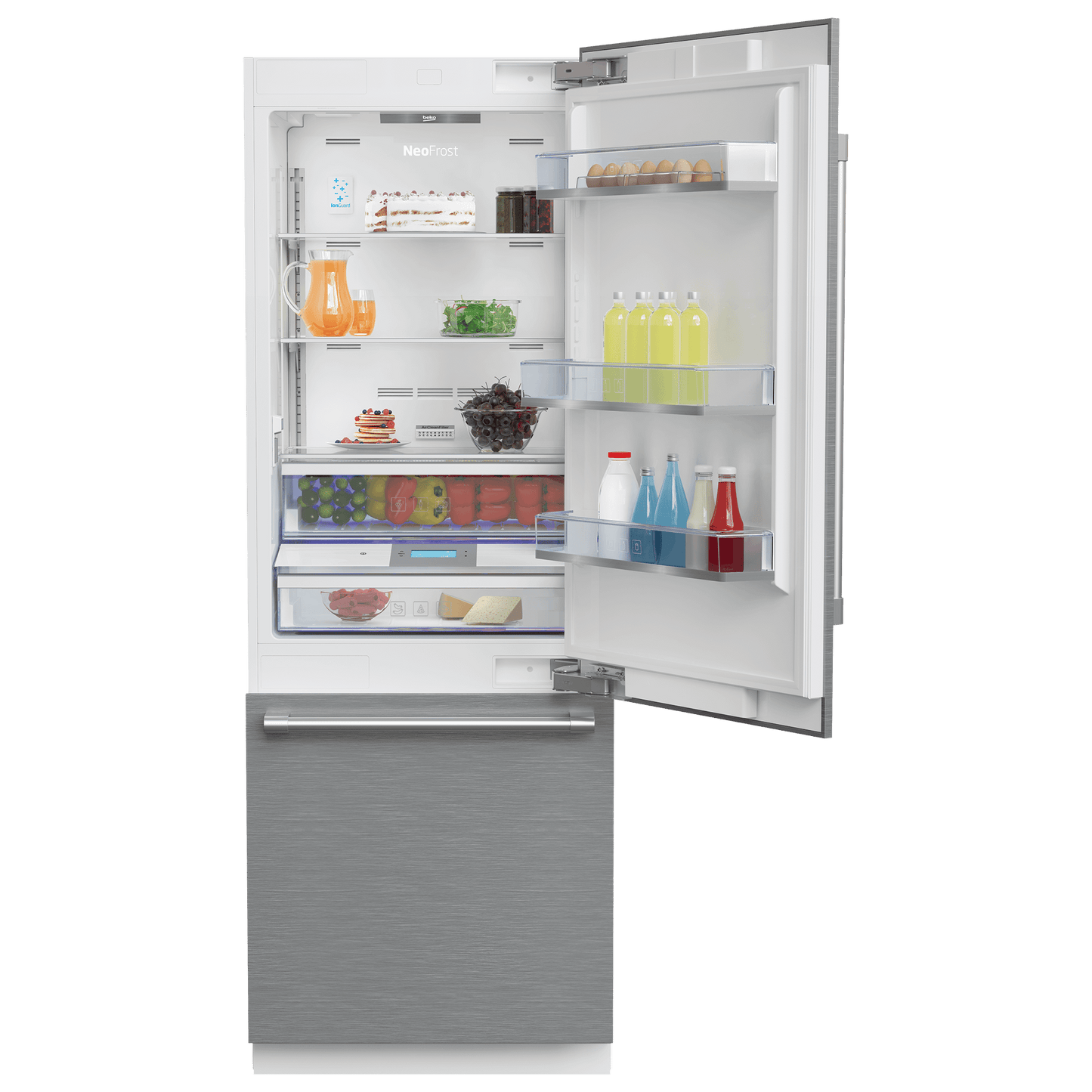 BEKO 30" Freezer Bottom Built-In Refrigerator with Auto Ice Maker and Internal Water Dispenser White - BBBF3019IMWE