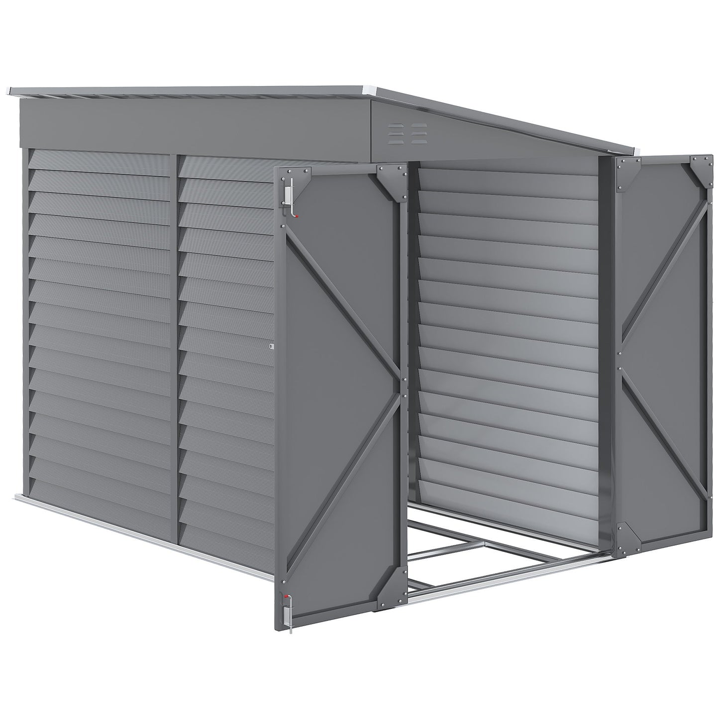 Outsunny 4.6' x 9' Steel Outdoor Storage Shed, with Foundation Kit, Lockable Doors and Gloves, Gray - 845-841V01GY