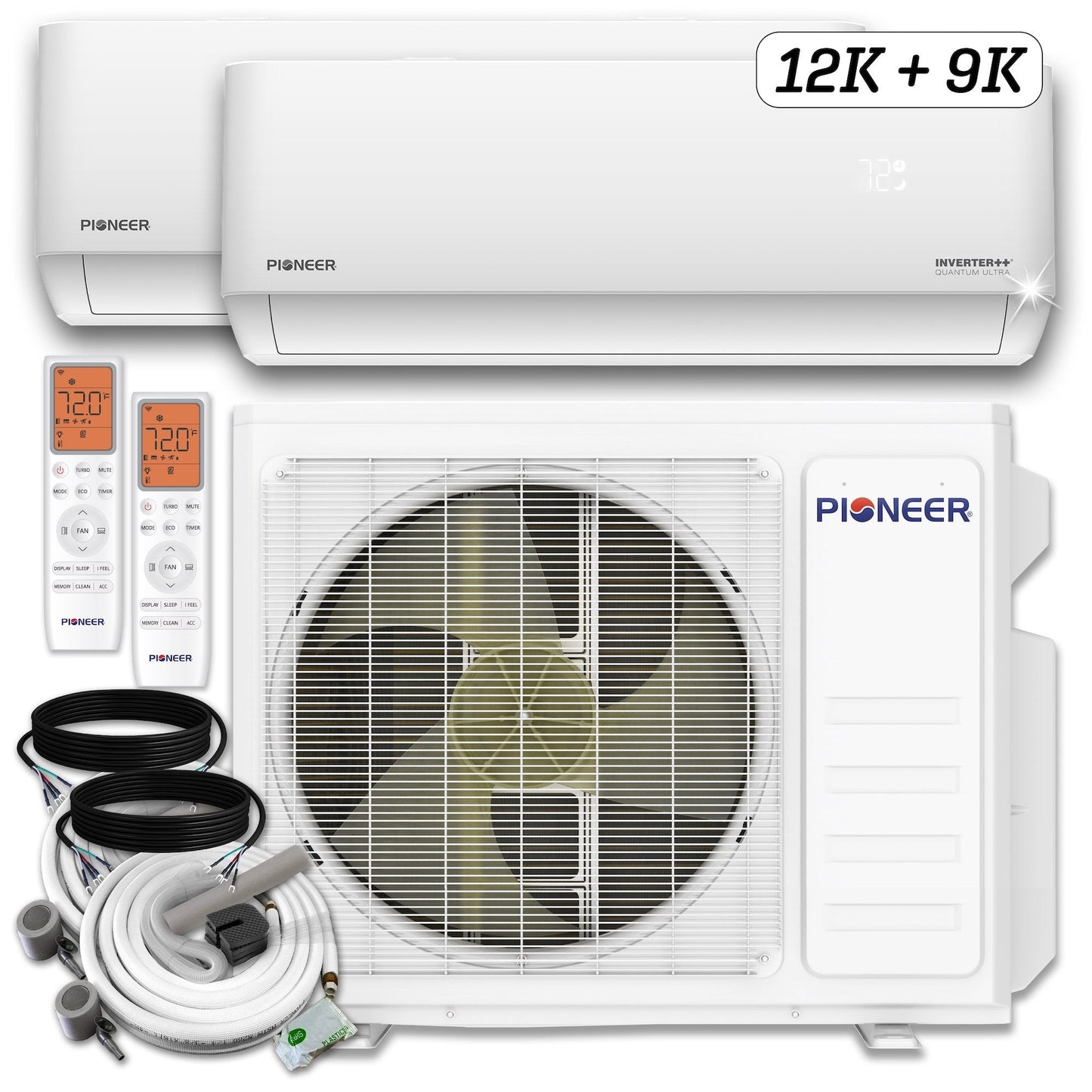 Pioneer Dual Split 27000 BTU 2.25-Ton Quantum Ultra Wi-Fi 24 SEER2 Energy-Star Multi (2) Zone Wall Mount Air Conditioner Heat Pump 230-Volt - WYT030GLSI24M3-18W-19W