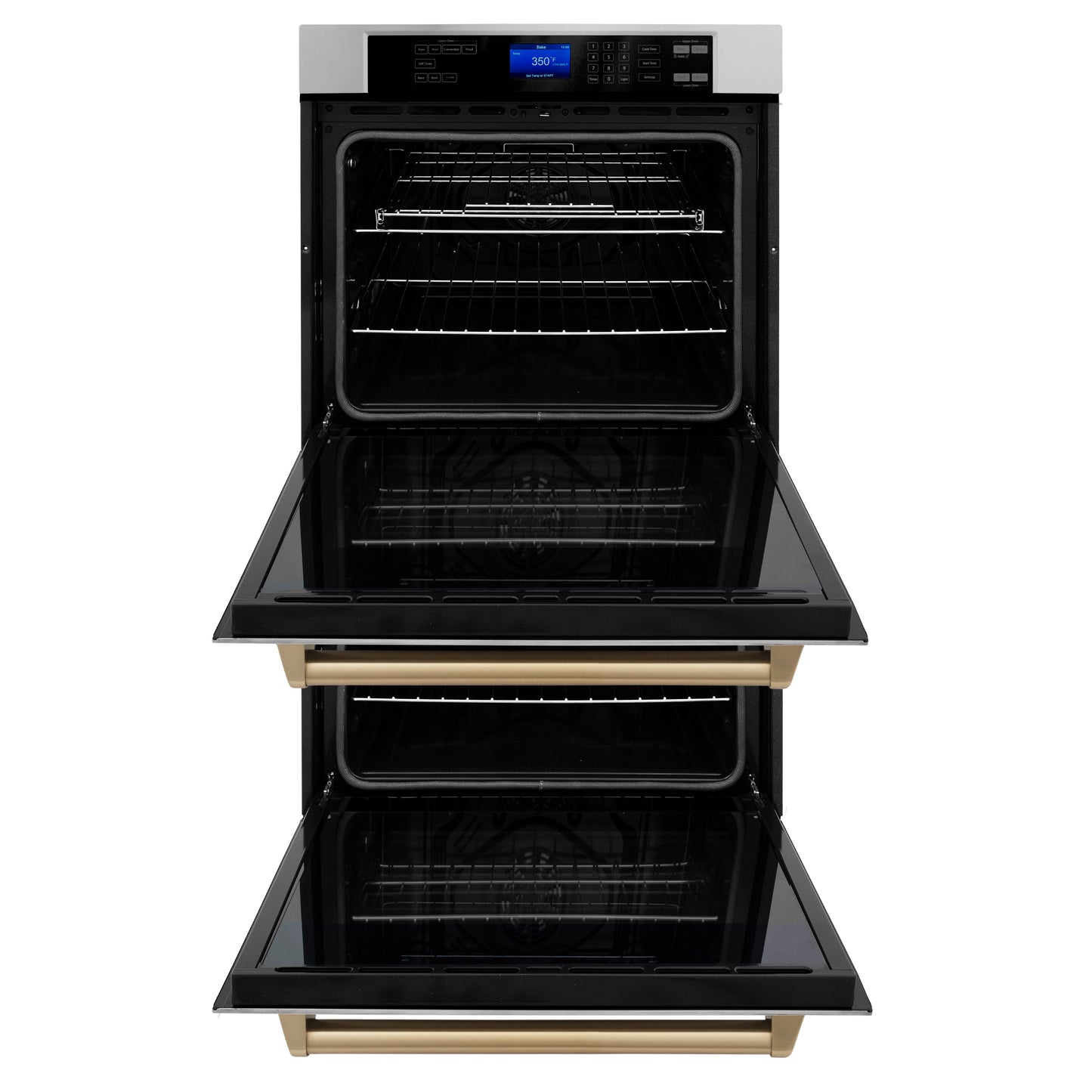 ZLINE 30" Autograph Double Wall Oven with Air Fry and Self-Clean in Stainless Steel and Champagne Bronze Handle, - WADZ-30-CB