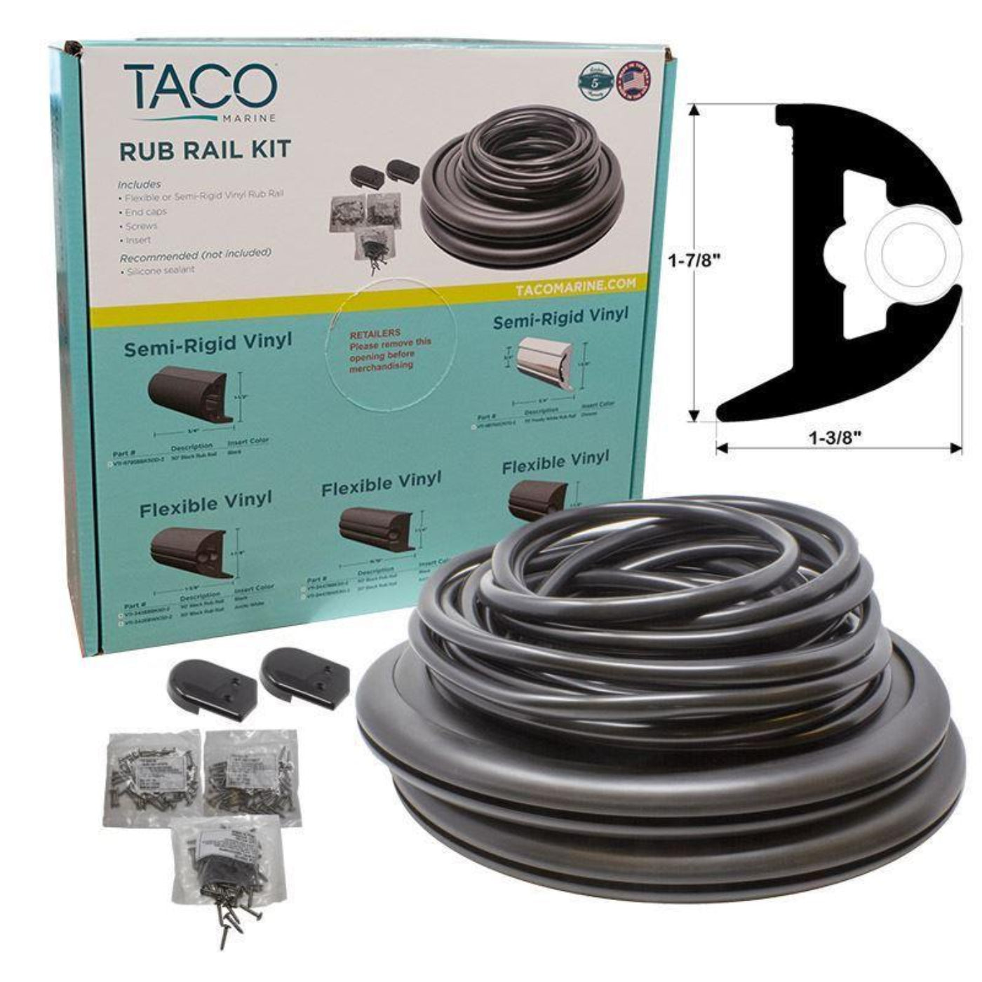 TACO Flex Vinyl Rub Rail Kit Black/Black Insert 1-7/8" x 1-3/8" - V11-3426BBK50-2
