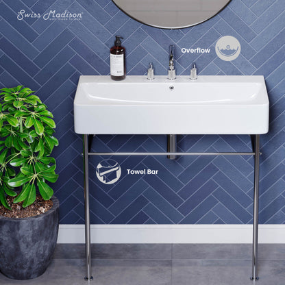 Swiss Madison Carre 36" Console Sink White Basin Chrome Legs with 8" Widespread Holes - SM-CS713-3