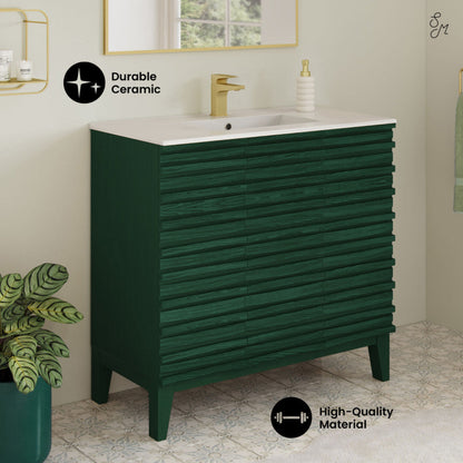Swiss Madison Cascade 36" Freestanding Bathroom Vanity in Green Oak with Sink Top - SM-BV471GA