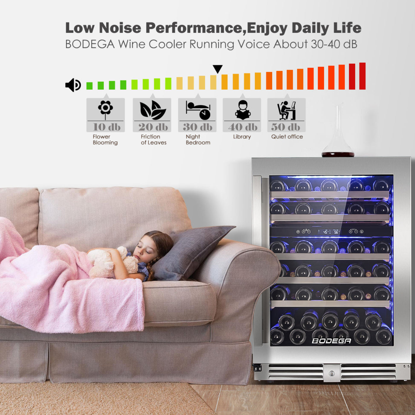 BODEGAcooler 24" 56 Bottles Dual Zone Compressor Wine Cooler with Wood Shelves