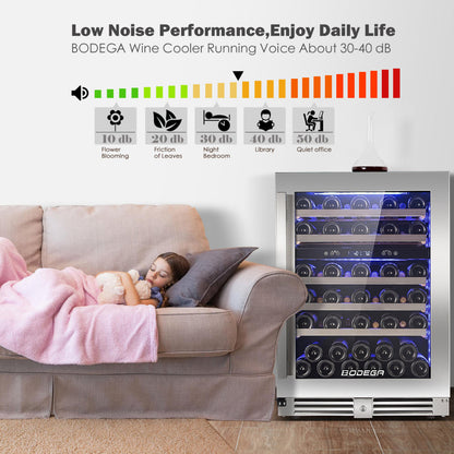 BODEGAcooler 24" 56 Bottles Dual Zone Compressor Wine Cooler with Wood Shelves