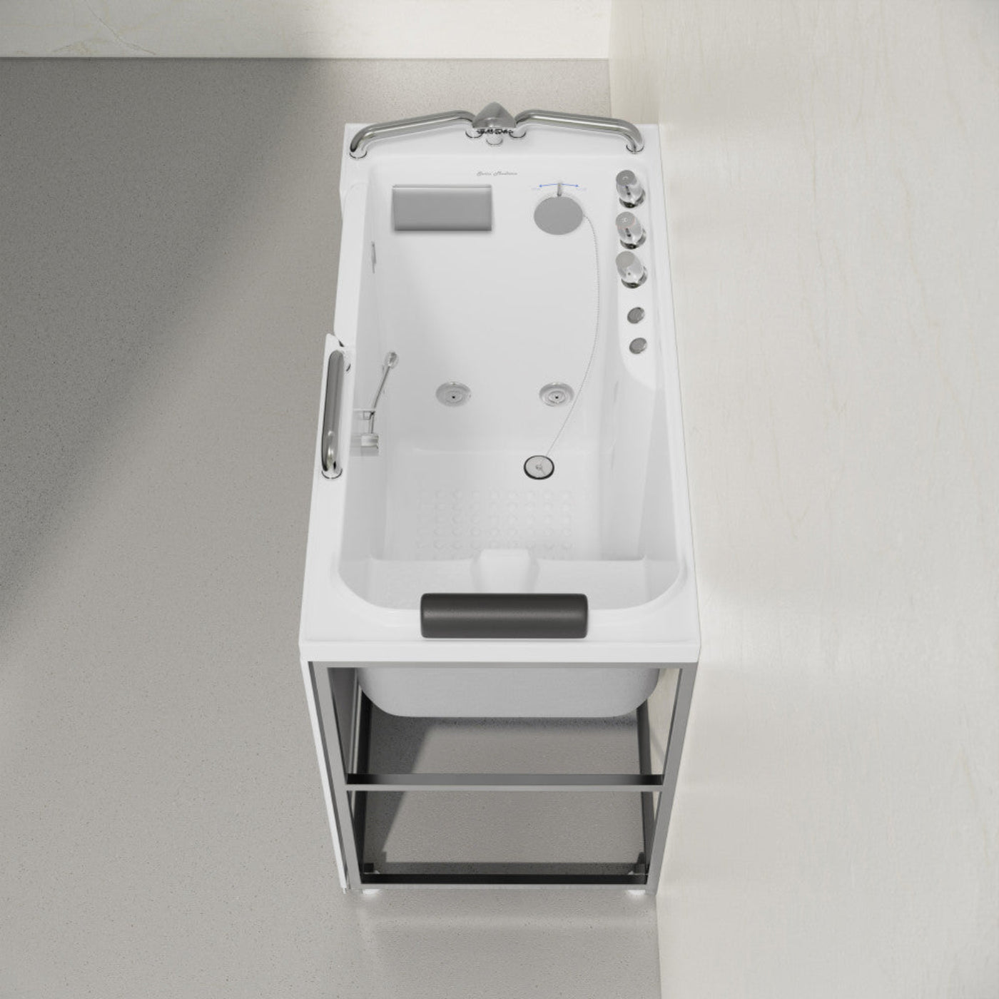 Swiss Madison Auvergne 53" x 27" ADA Left Drain Walk-in Soaking Bathtub with Massage Jets in Glossy White, Faucet Set, Drain, Grab Bars, Pillow Included - SM-AB6803GW