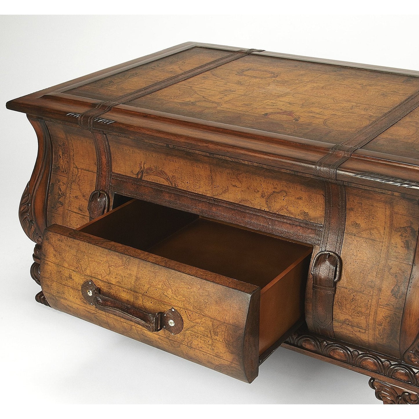 Butler Specialty Company Vasco Bombe Old World Map Trunk Table, Light Brown  - 553070